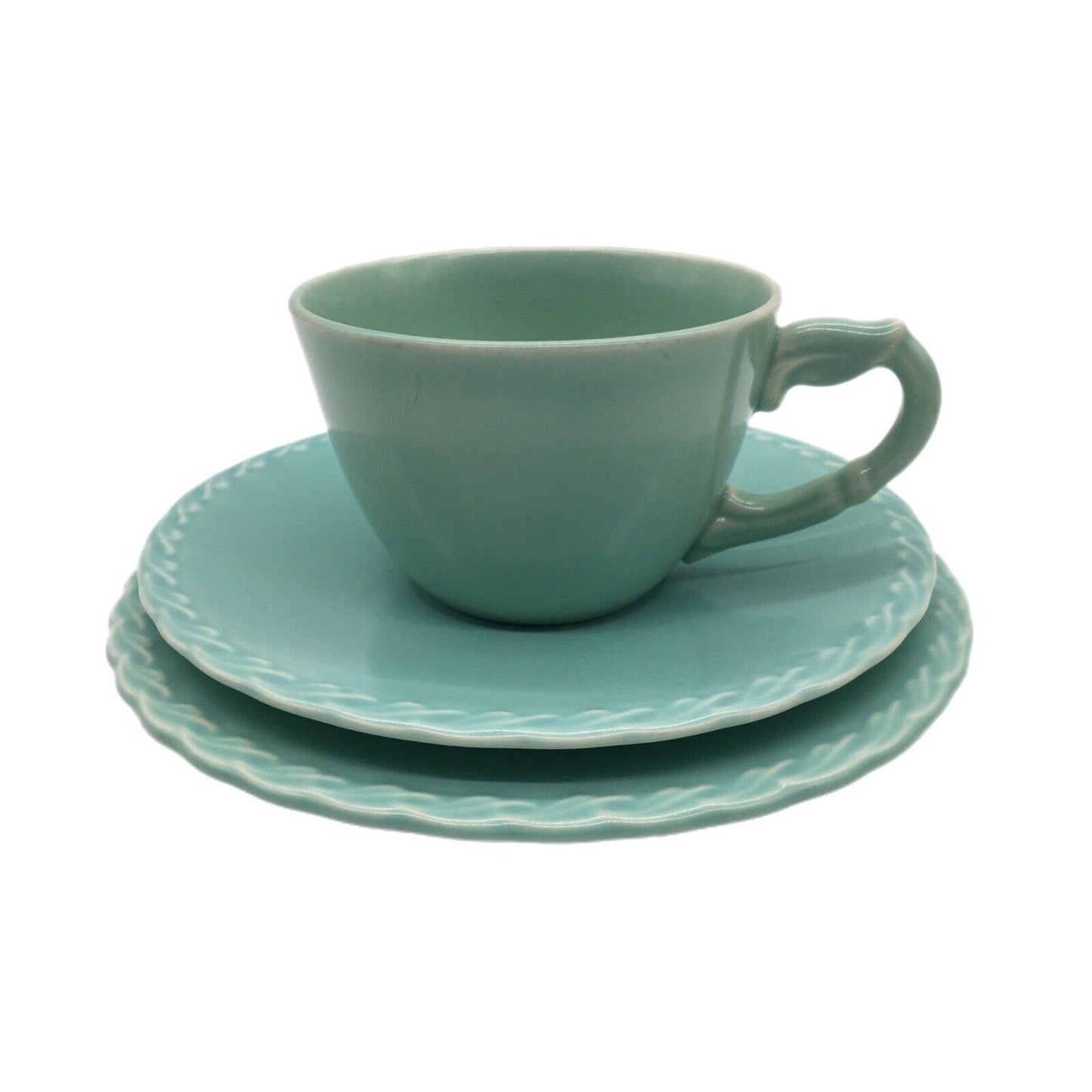 Vernon Kilns Native California Pastel Cup Saucer Dessert Plate Set Trios VTG 40s Cottage Core