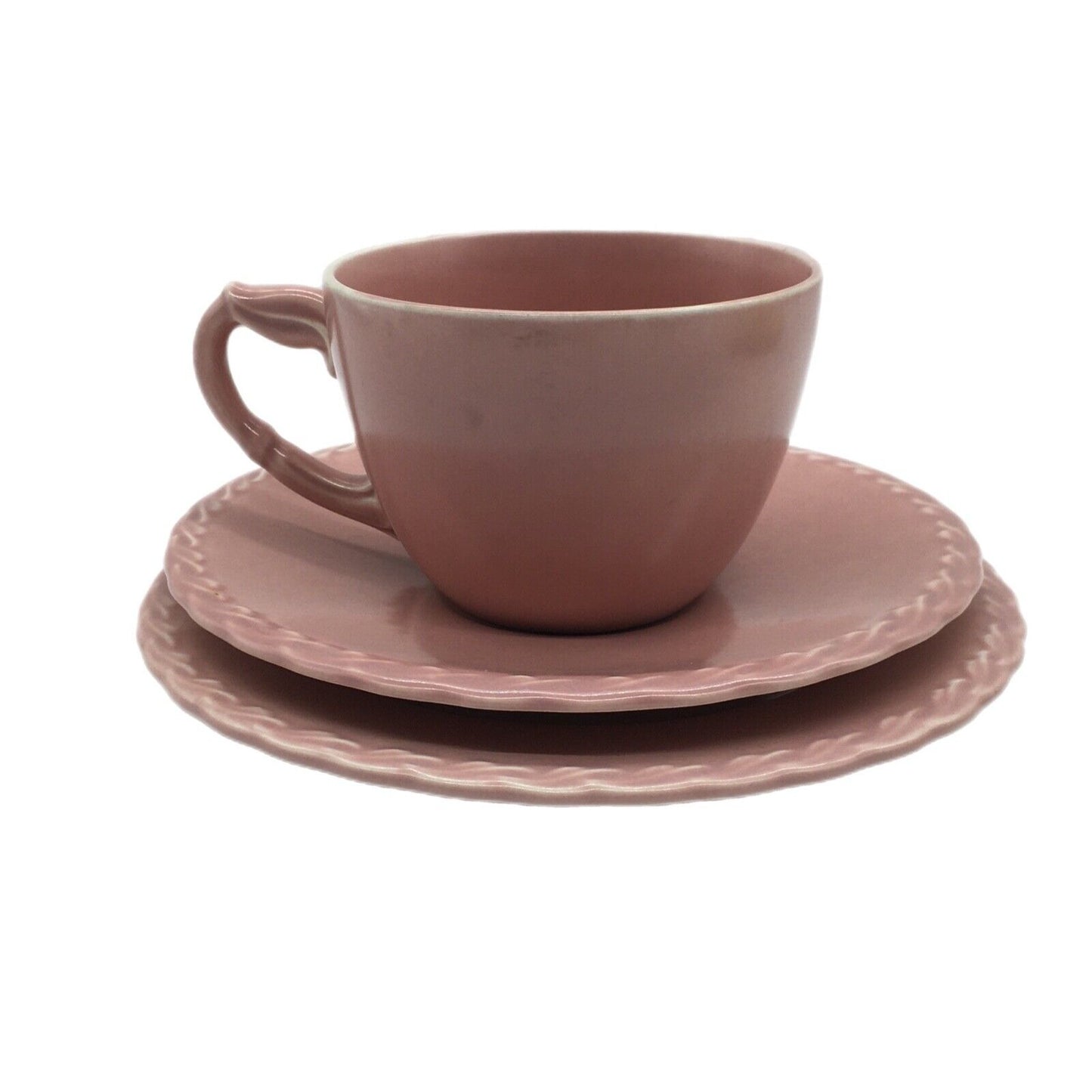 Vernon Kilns Native California Pastel Cup Saucer Dessert Plate Set Trios VTG 40s Cottage Core