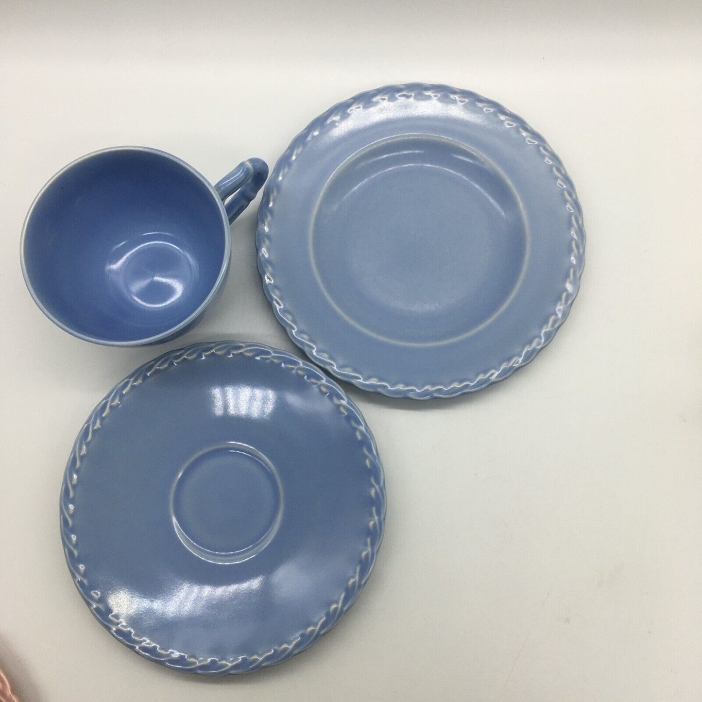 Vernon Kilns Native California Pastel Cup Saucer Dessert Plate Set Trios VTG 40s Cottage Core