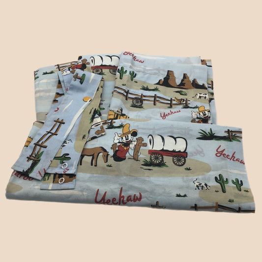 Disney Home Drapery Lil Buckaroo Mickey Cowboy Western Ranch 4 Panels 4 Tie Back