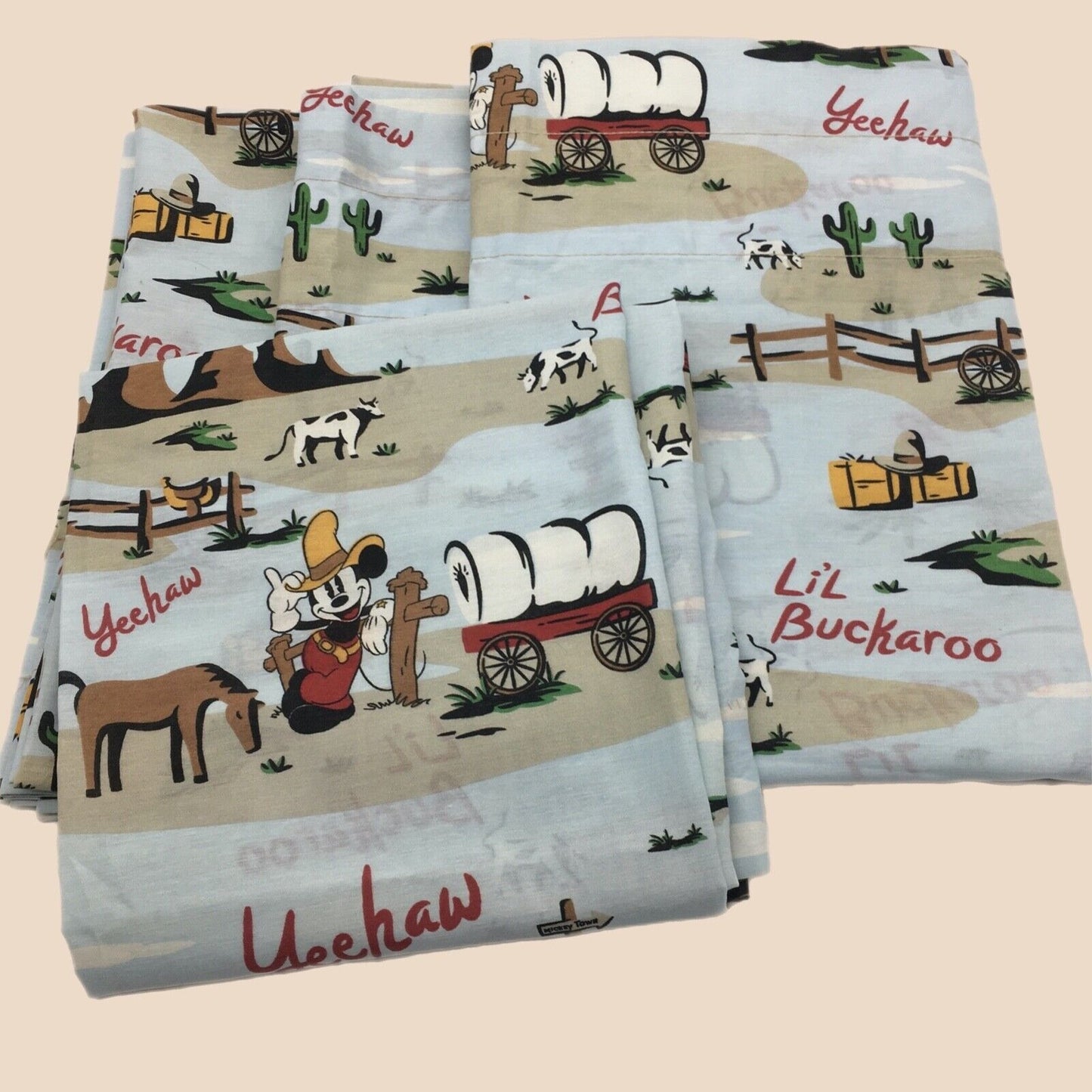 Disney Home Drapery Lil Buckaroo Mickey Cowboy Western Ranch 4 Panels 4 Tie Back