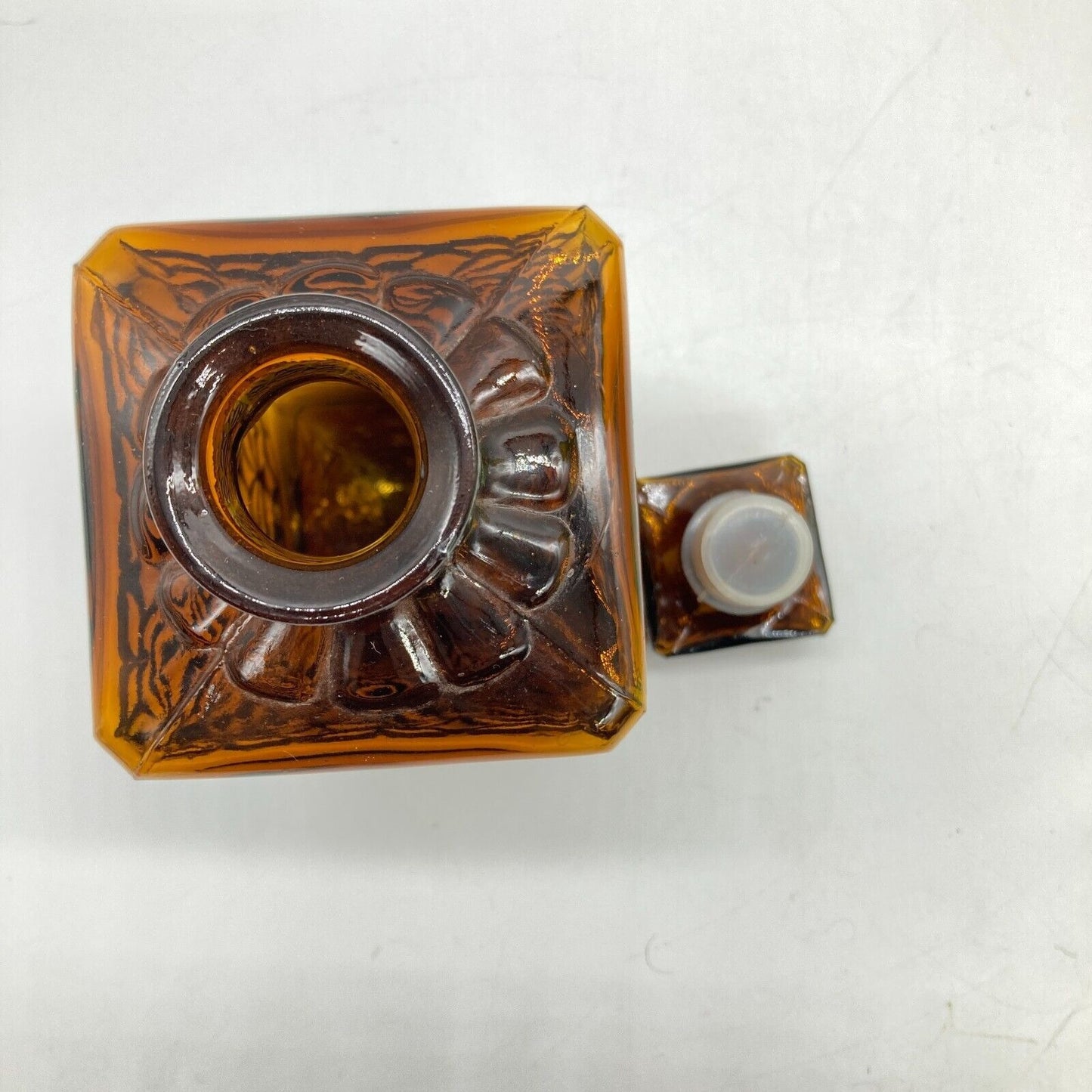Vintage Decanter Square Brown Root Beer Glass Original Stopper Home Barware Den