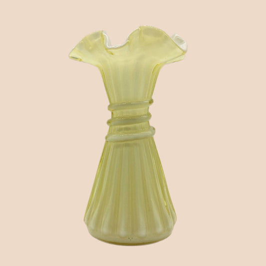 Fenton 8 Candle Glow Cased Glass Vase, Yellow Wheat Fenton 1980s Glass, Fenton Art Glass
