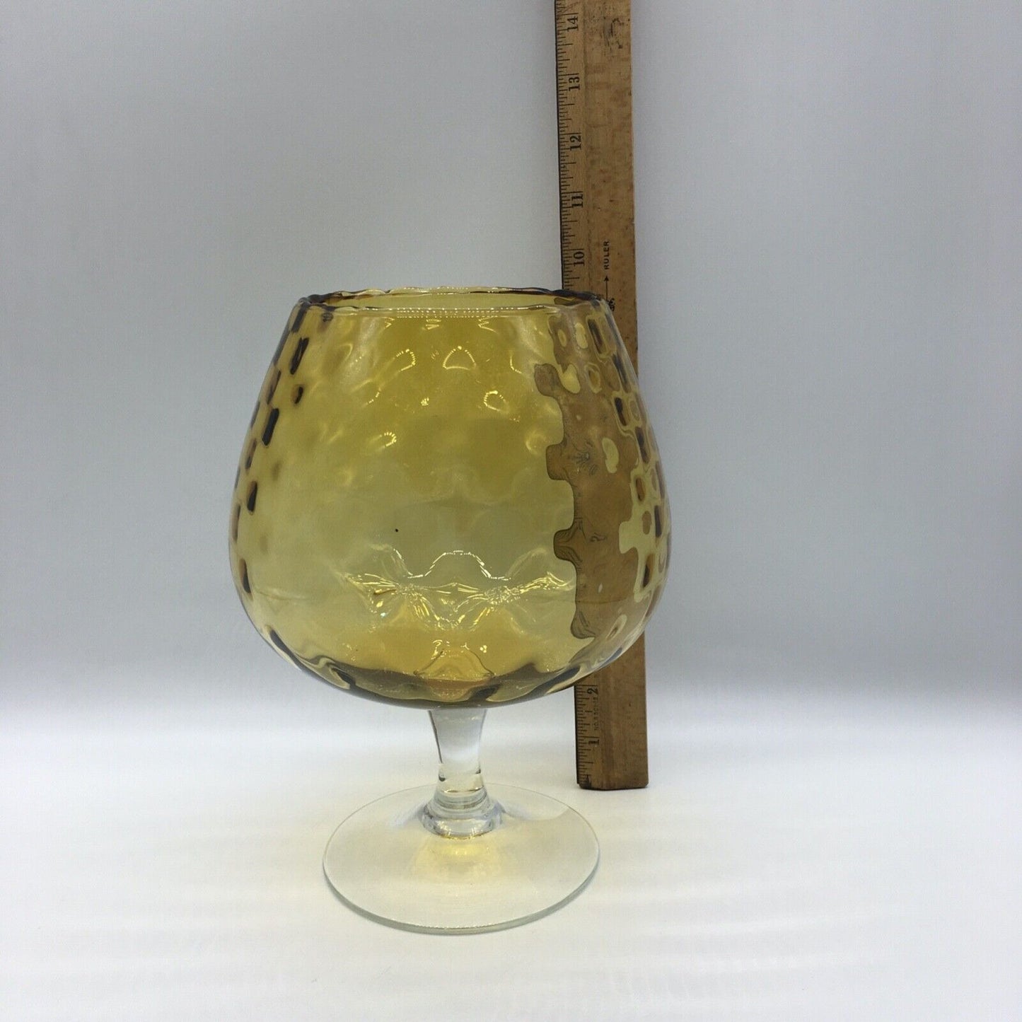 MCM Empoli Blown Glass Brandy Snifter Vase Snack Bowl Barware Large Optic Amber