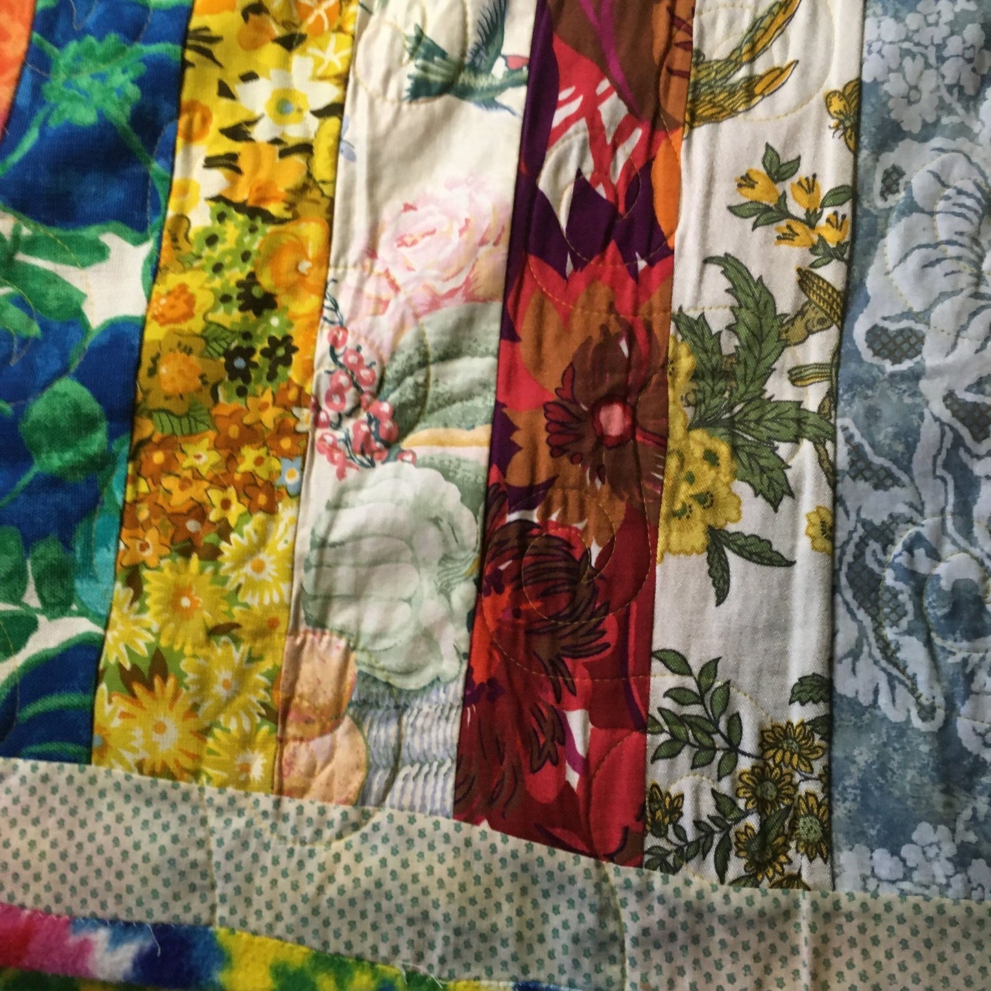 Striped Patchwork Quilt 47in. x 94in. Tie-Dye Fleece Blanket Backing Fall Autumn Winter Warm Handmade Vintage