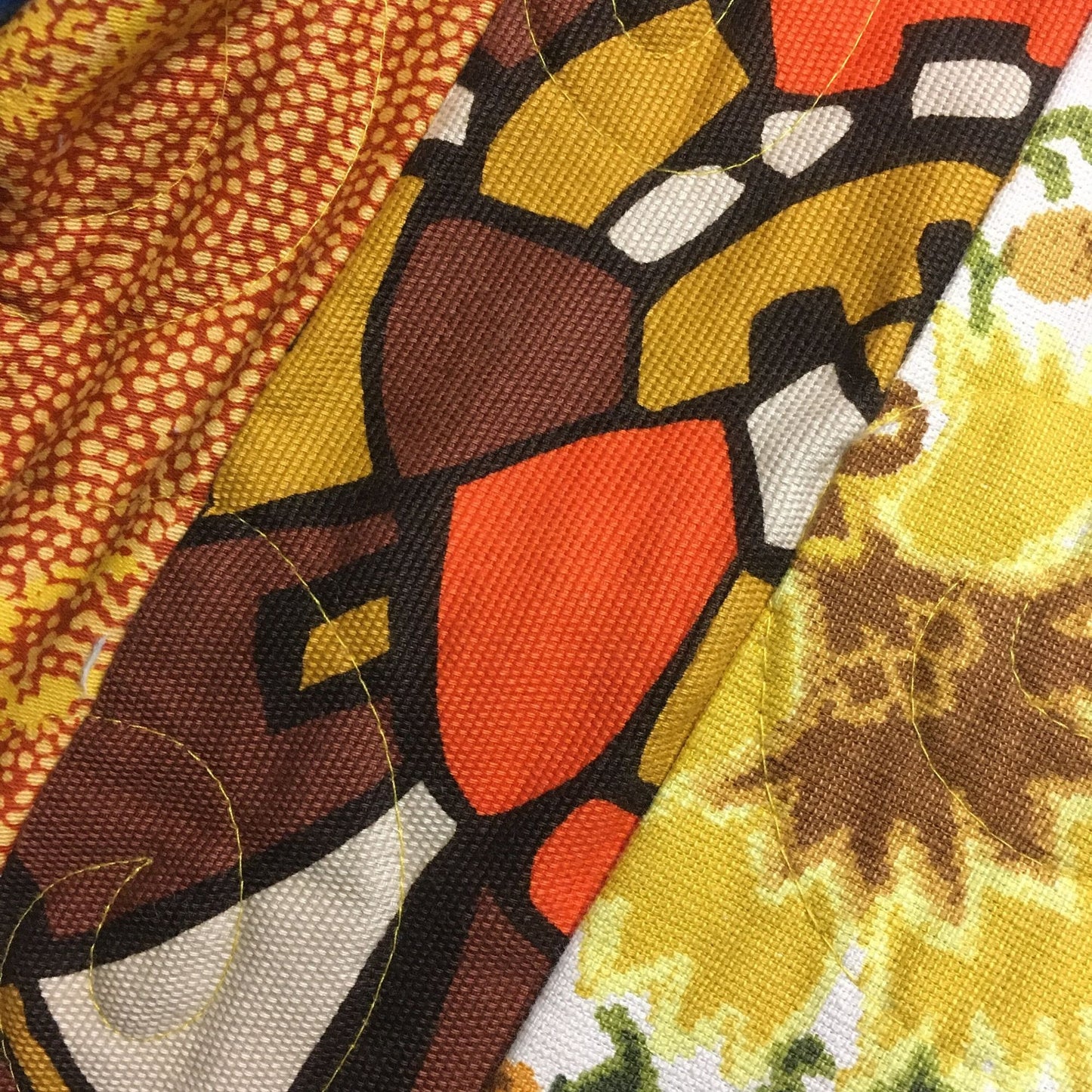 Striped Patchwork Quilt 47in. x 94in. Tie-Dye Fleece Blanket Backing Fall Autumn Winter Warm Handmade Vintage