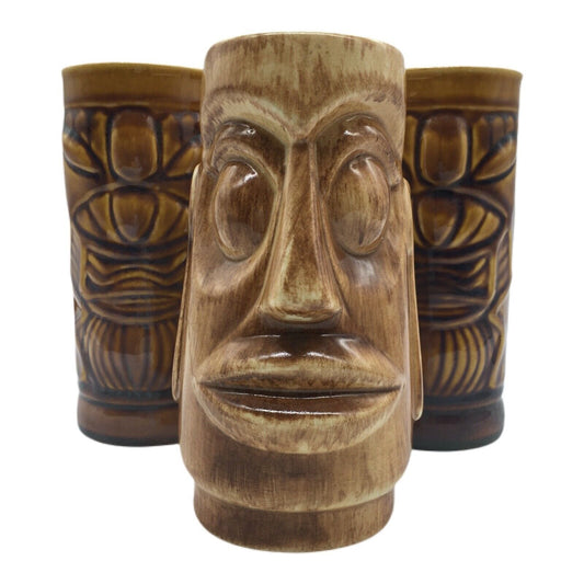 Tiki Bar Mugs Barware Luau Hawaii Decor Vintage Libbey NH USA Souvenir Lot of 3
