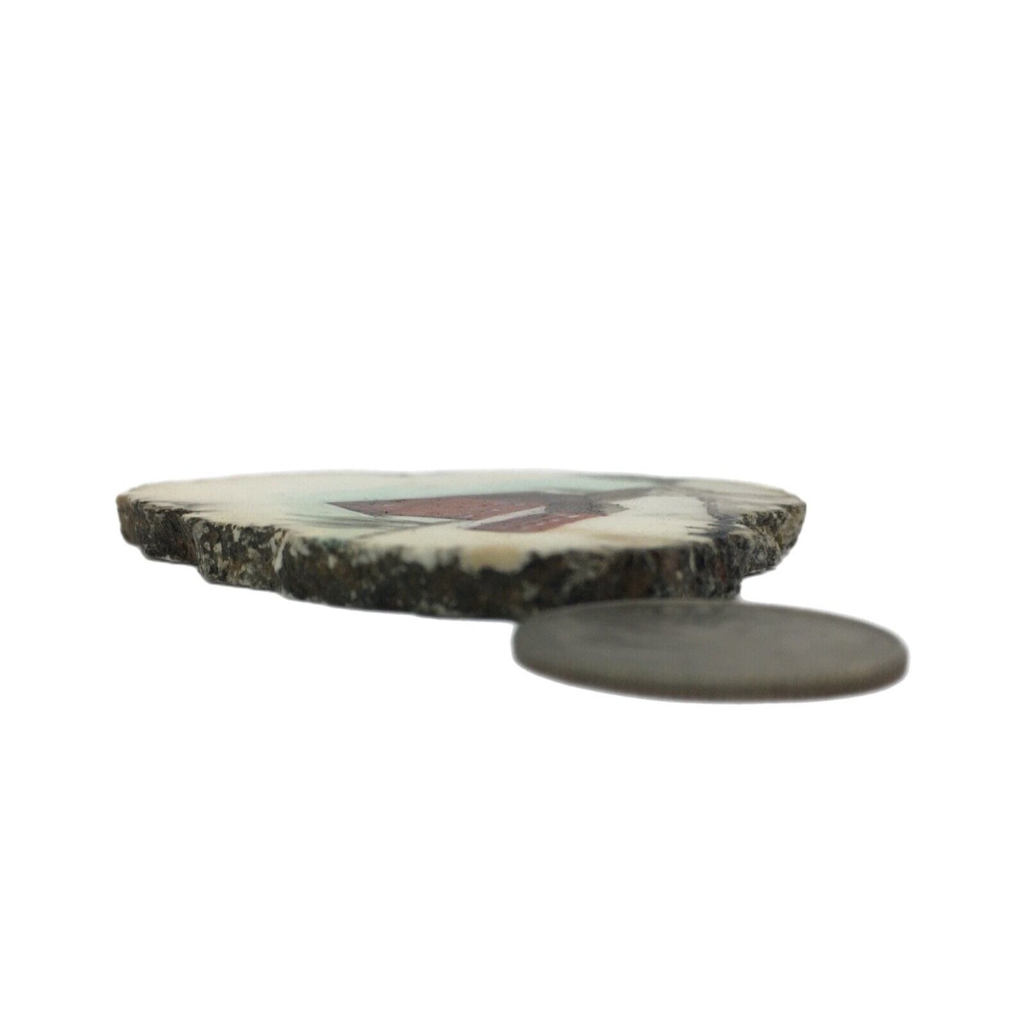 Miniature Art Rustic Barn on 2" Agate Slice Artist Signed Farm Life Winter Scene