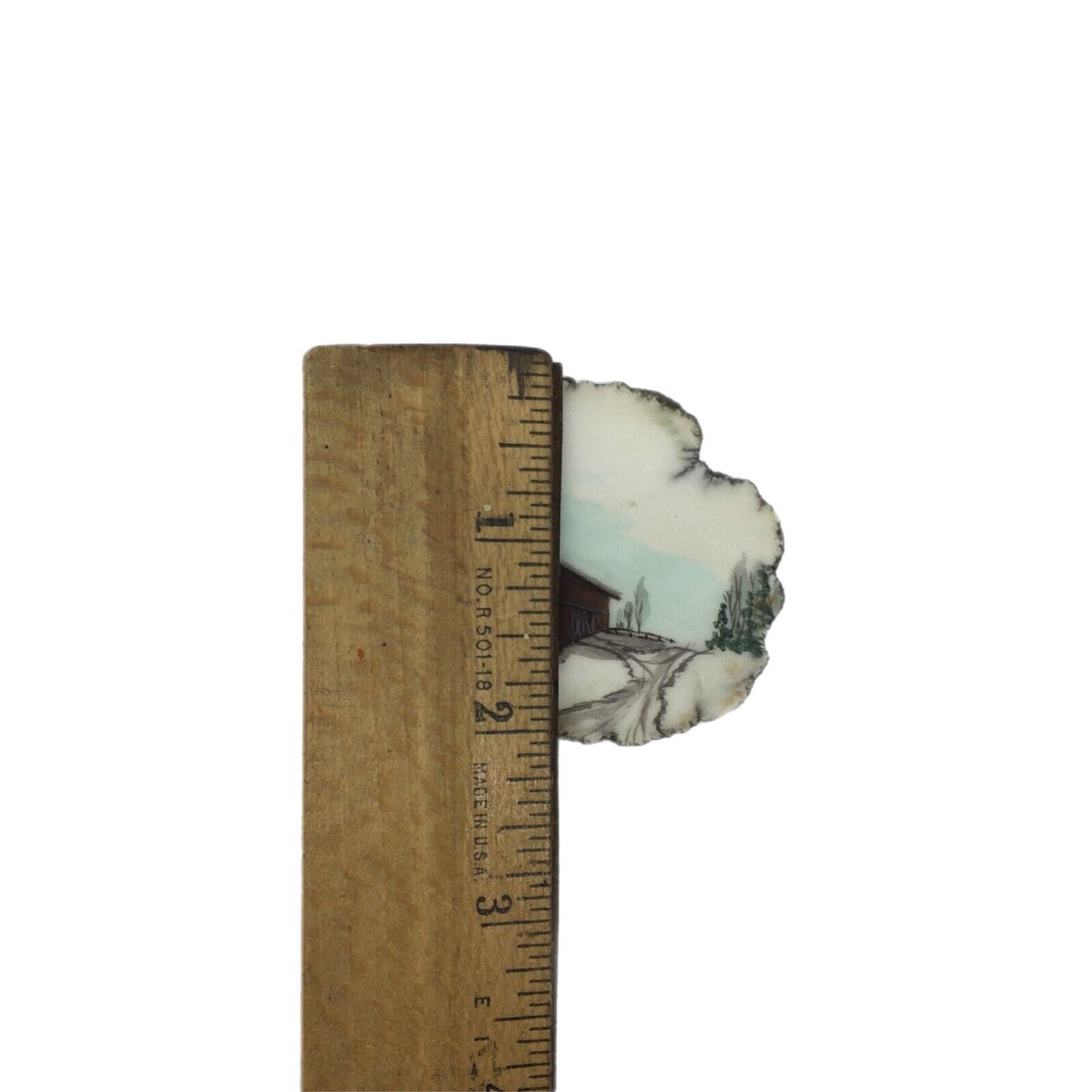 Miniature Art Rustic Barn on 2" Agate Slice Artist Signed Farm Life Winter Scene