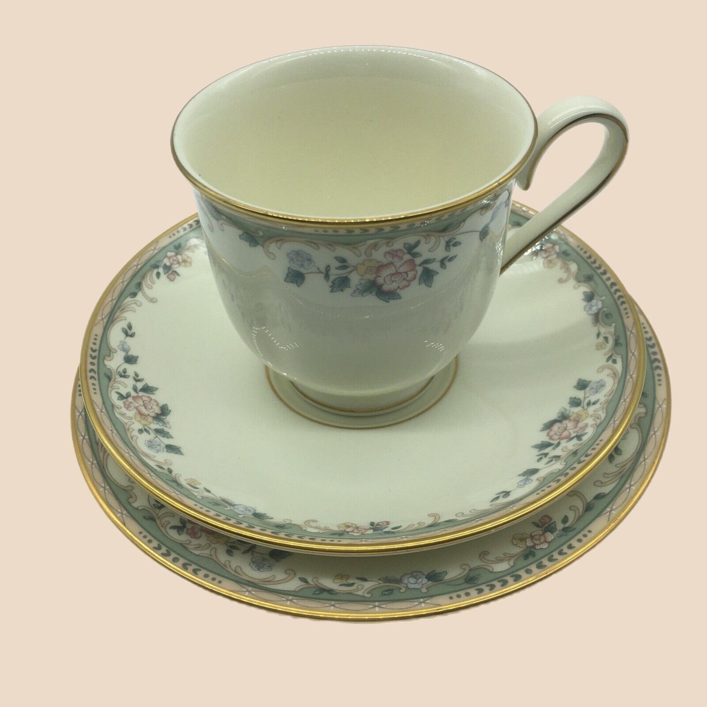 Lenox China Trio Tea Cup Saucer Dessert Spring Vista Pattern Plate Coffee Retire