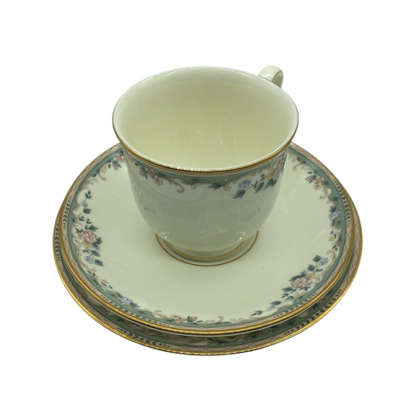 Lenox China Trio Tea Cup Saucer Dessert Spring Vista Pattern Plate Coffee Retire