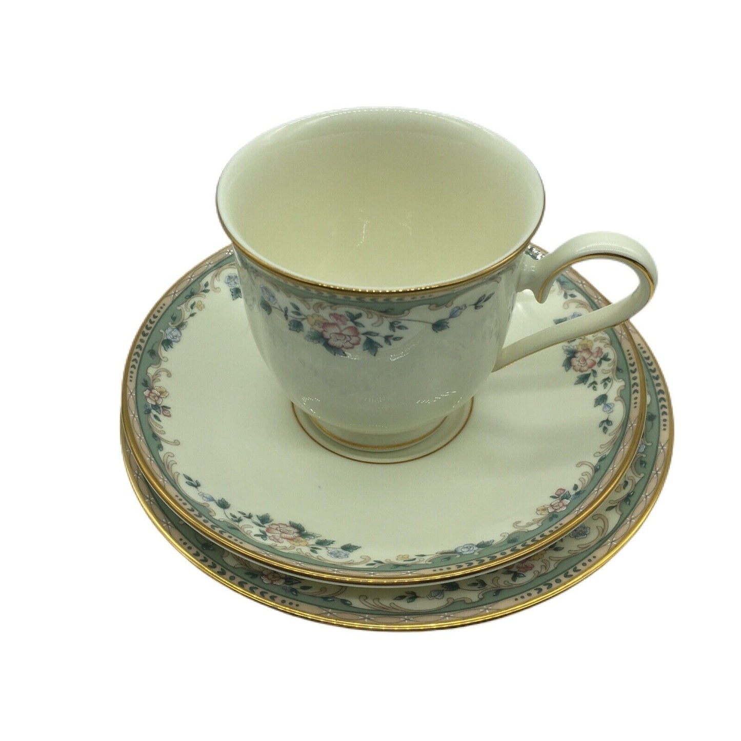 Lenox China Trio Tea Cup Saucer Dessert Spring Vista Pattern Plate Coffee Retire
