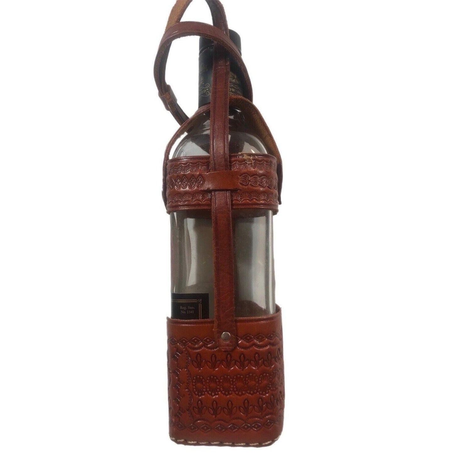 Nicaragua Hand Tooled Leather Bottle Holder/Case With Multi Stamped Designs