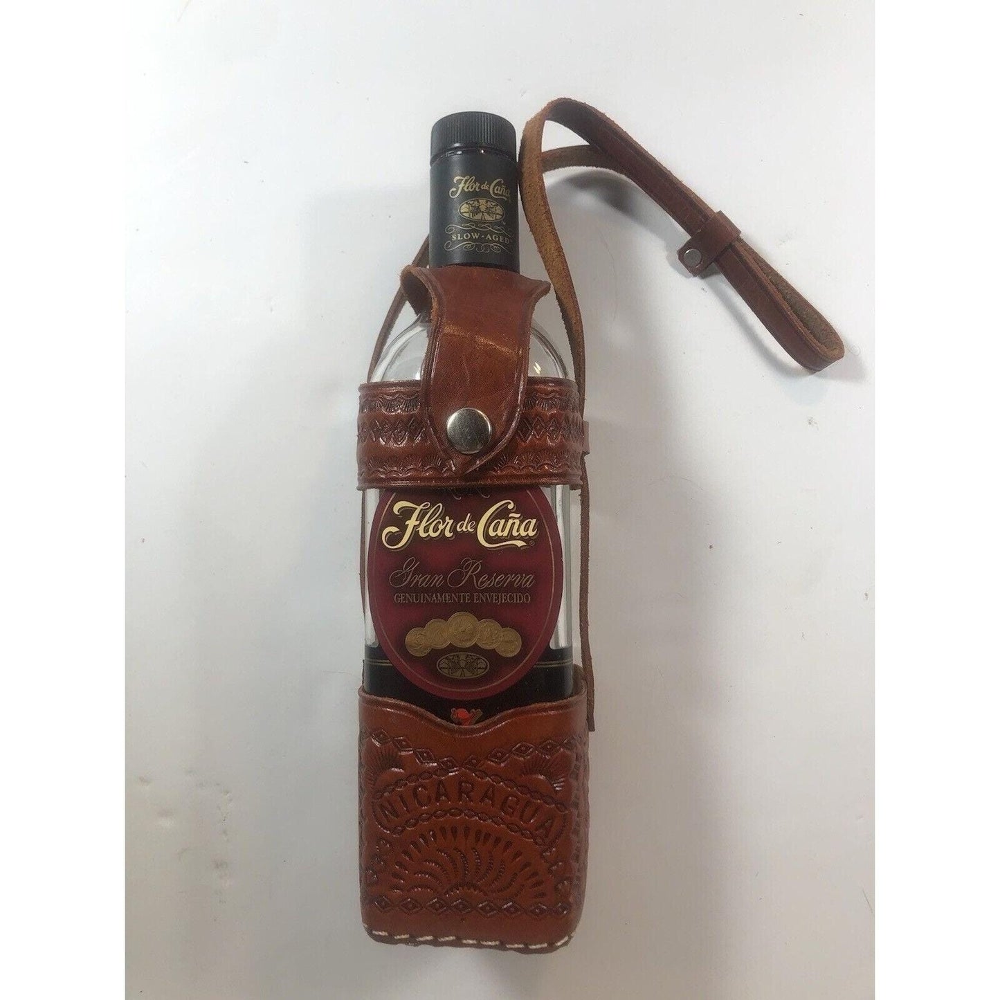 Nicaragua Hand Tooled Leather Bottle Holder/Case With Multi Stamped Designs