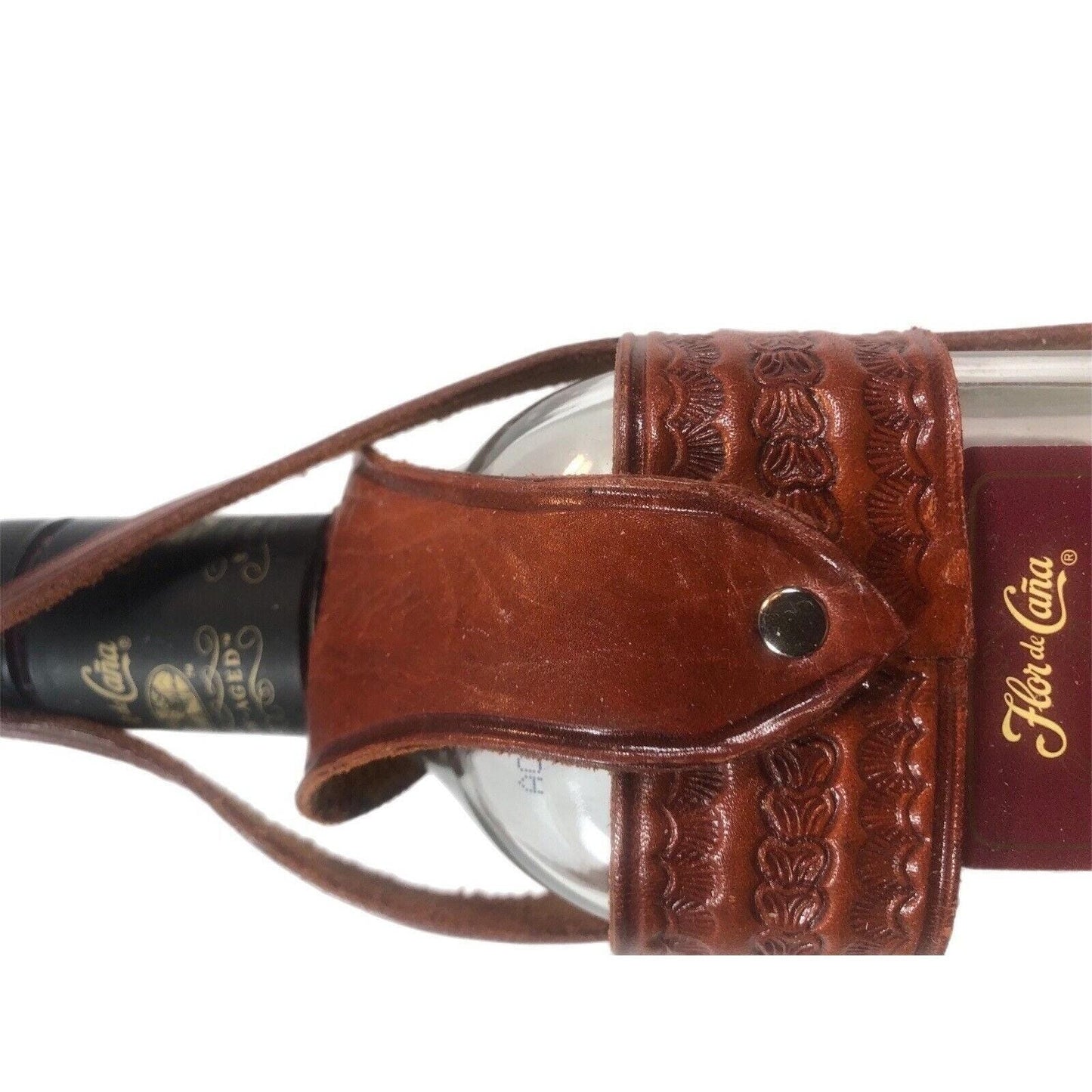 Nicaragua Hand Tooled Leather Bottle Holder/Case With Multi Stamped Designs