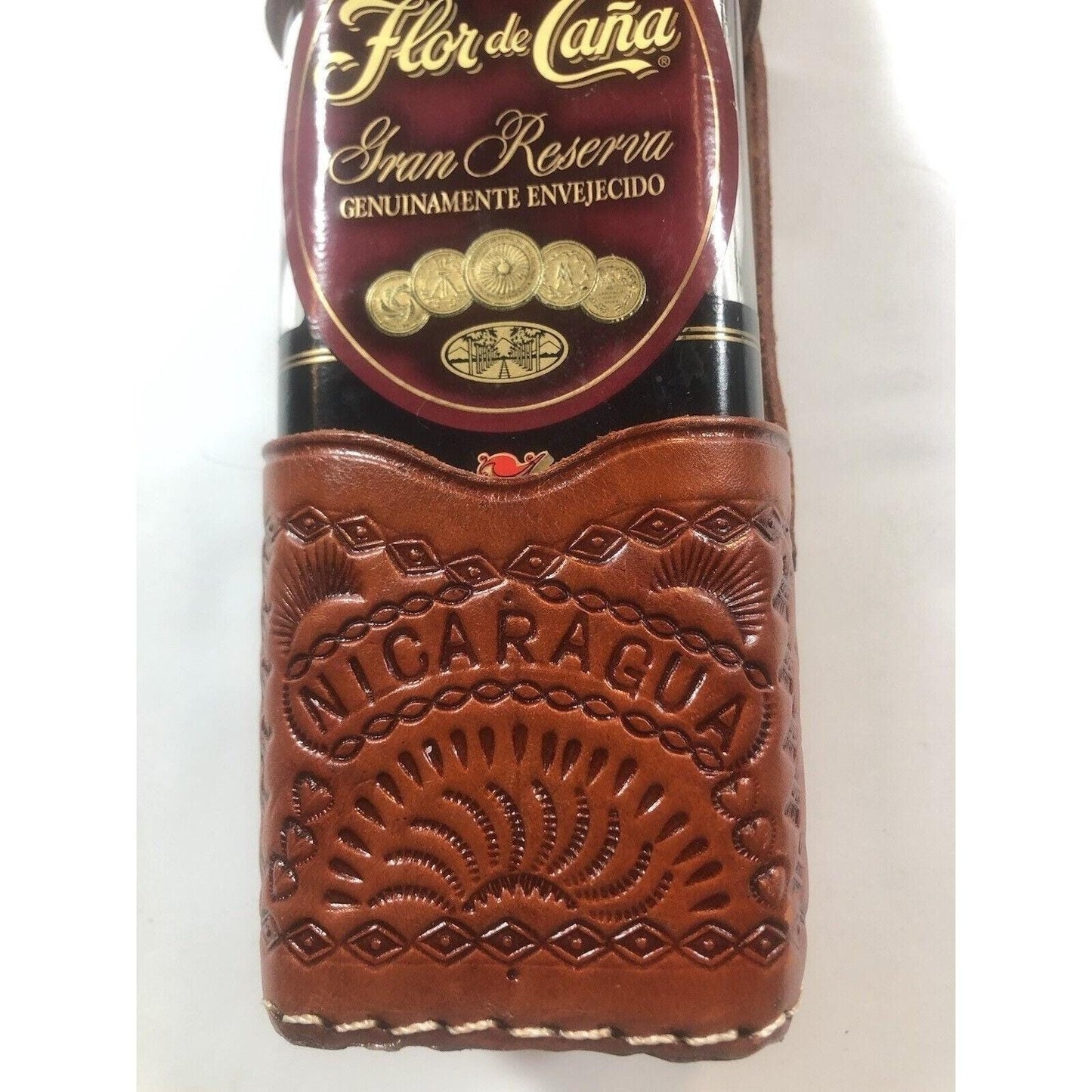 Nicaragua Hand Tooled Leather Bottle Holder/Case With Multi Stamped Designs