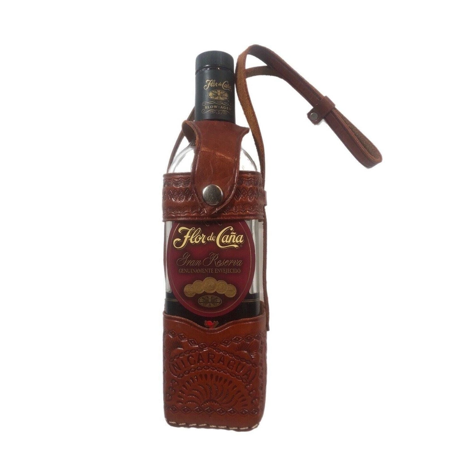 Nicaragua Hand Tooled Leather Bottle Holder/Case With Multi Stamped Designs