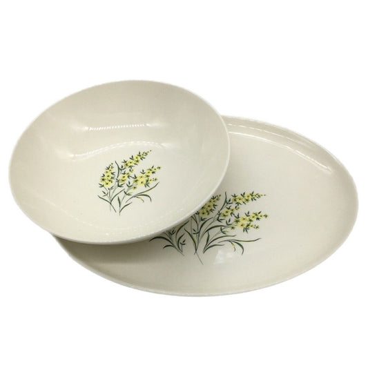 Taylor Smith & Taylor Serving Platter & Bowl Lemon Blossom Sage Green & Yellow