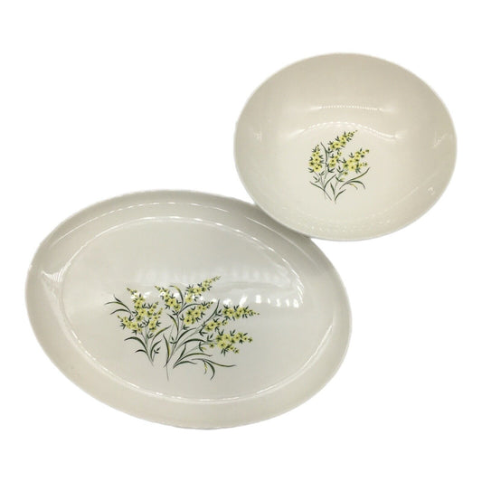 Taylor Smith & Taylor Serving Platter & Bowl Lemon Blossom Sage Green & Yellow
