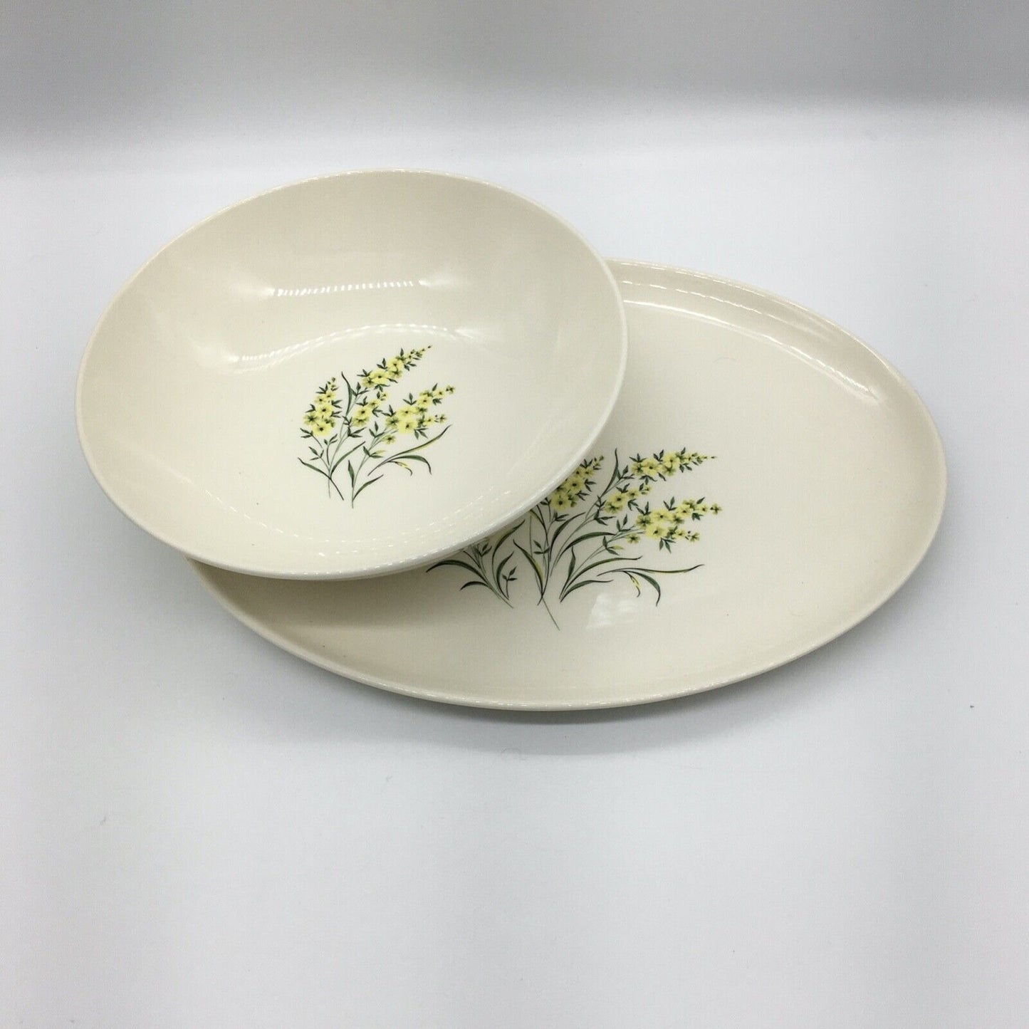 Taylor Smith & Taylor Serving Platter & Bowl Lemon Blossom Sage Green & Yellow