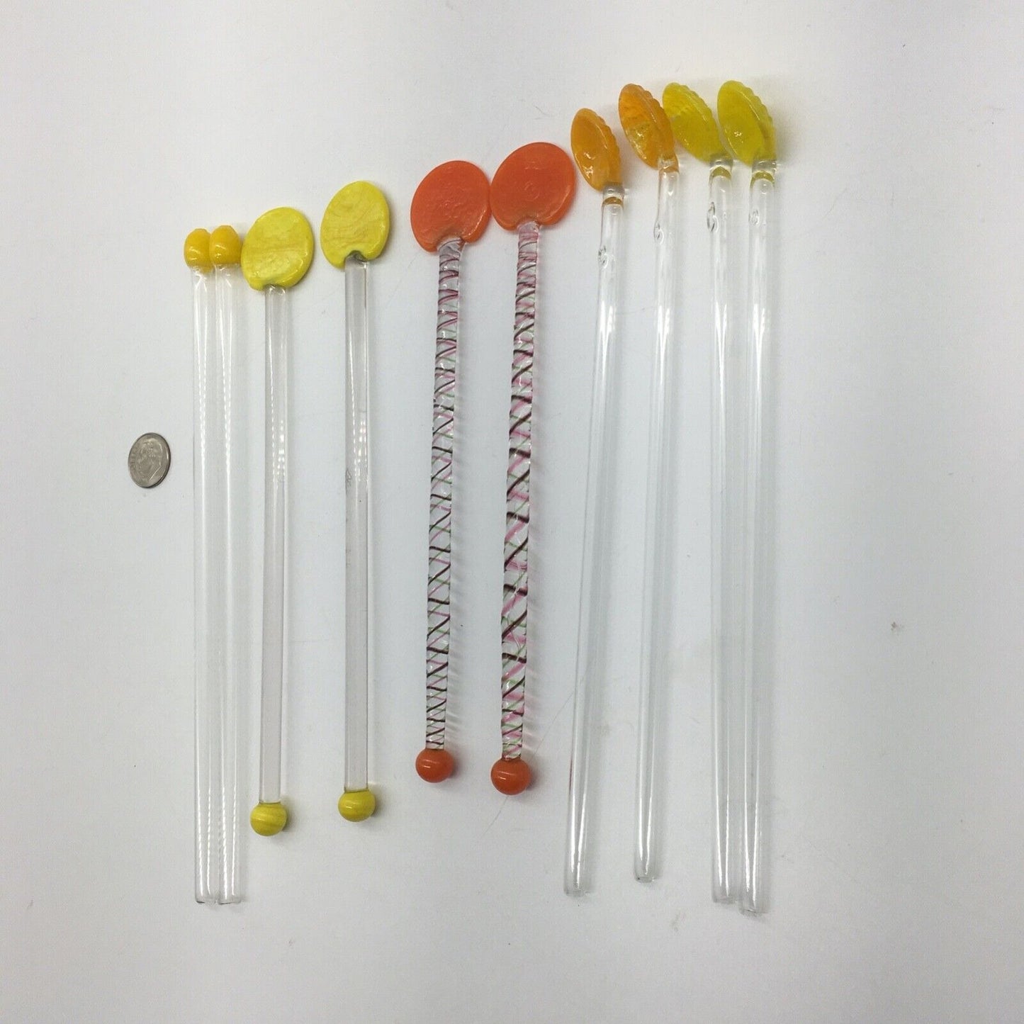 Vintage Barware Art Glass Stir Stick Straw Spoon Variety lot 10 Orange & Yellow