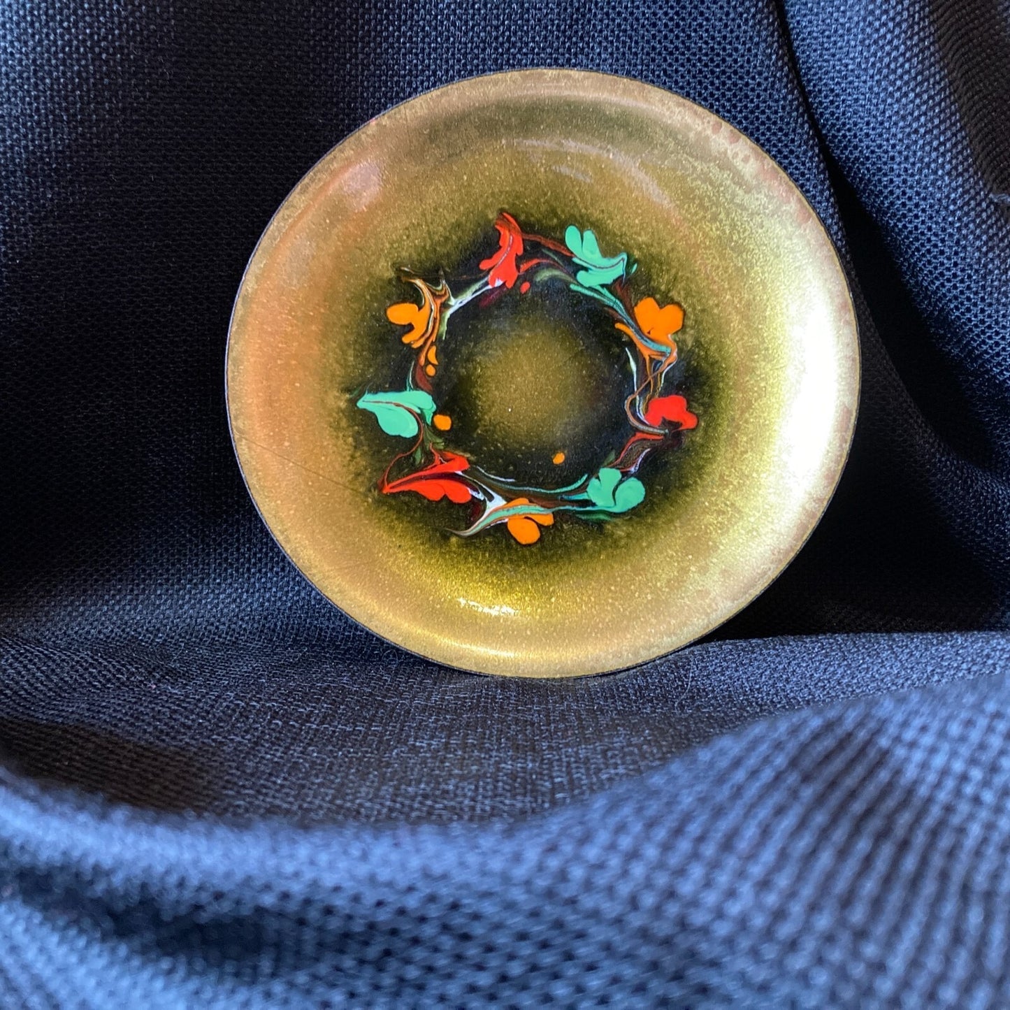 MCM Vide Poche Catchall Metallic Dish Colorful Abstract Design Enamel on Copper