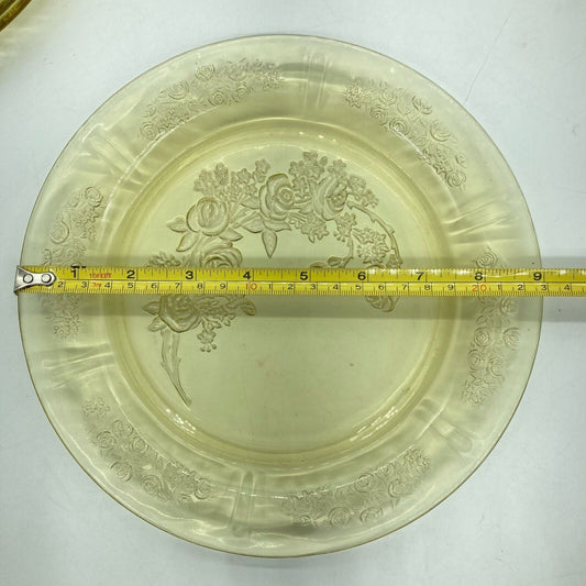 Vintage Federal Glass Co. Luncheon Plates Set 4 Yellow Sharon Cabbage Rose 9"dia