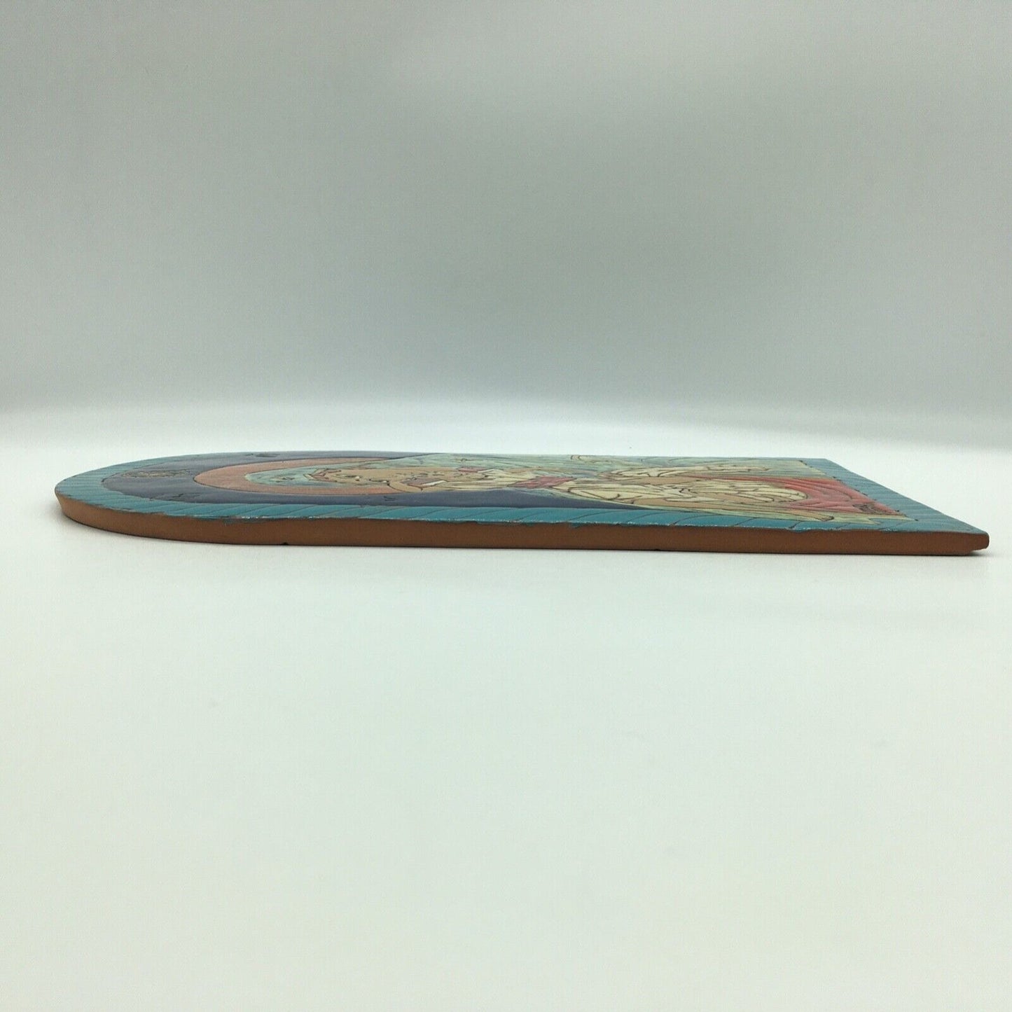 Mexican Redware Religious Folk Art Tenderness of Mary 13" Arch Vibrant Color VTG