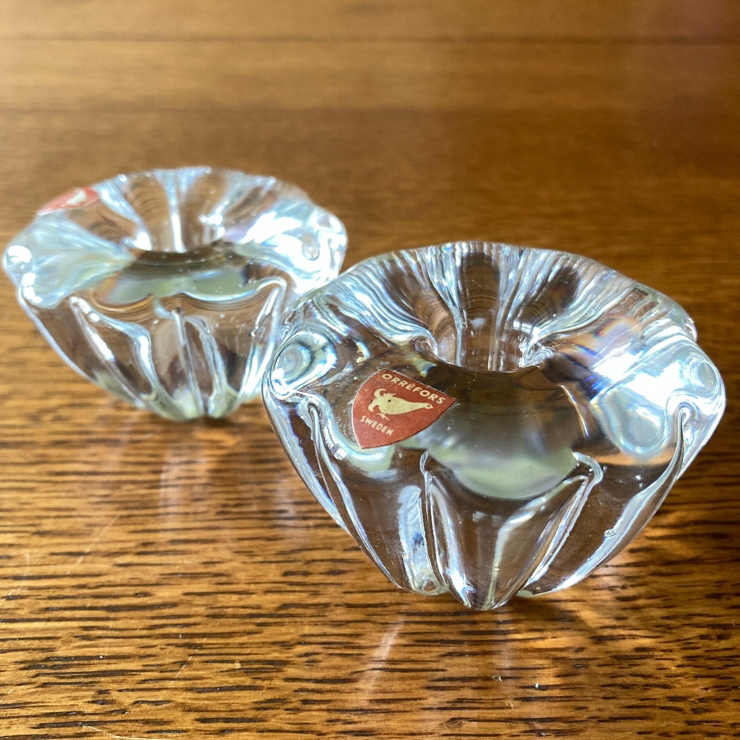 Pair Orrefors Sweden Crystal Taper Candle Stick Holders Jan Johansson Design VTG