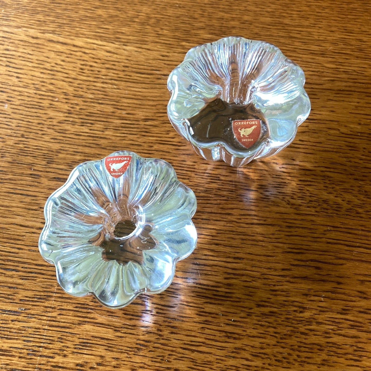 Pair Orrefors Sweden Crystal Taper Candle Stick Holders Jan Johansson Design VTG