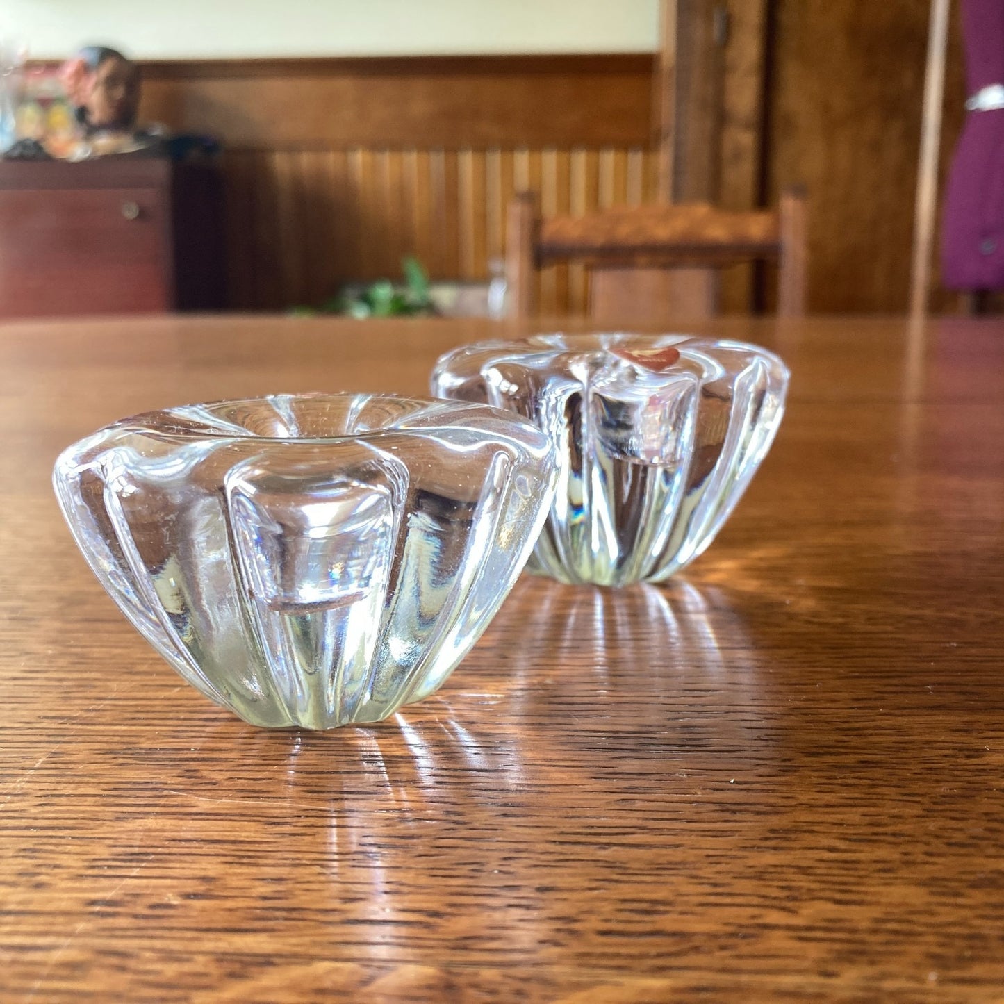 Pair Orrefors Sweden Crystal Taper Candle Stick Holders Jan Johansson Design VTG
