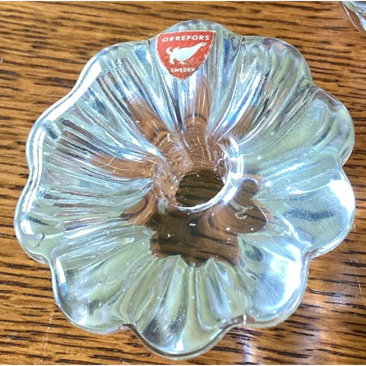 Pair Orrefors Sweden Crystal Taper Candle Stick Holders Jan Johansson Design VTG