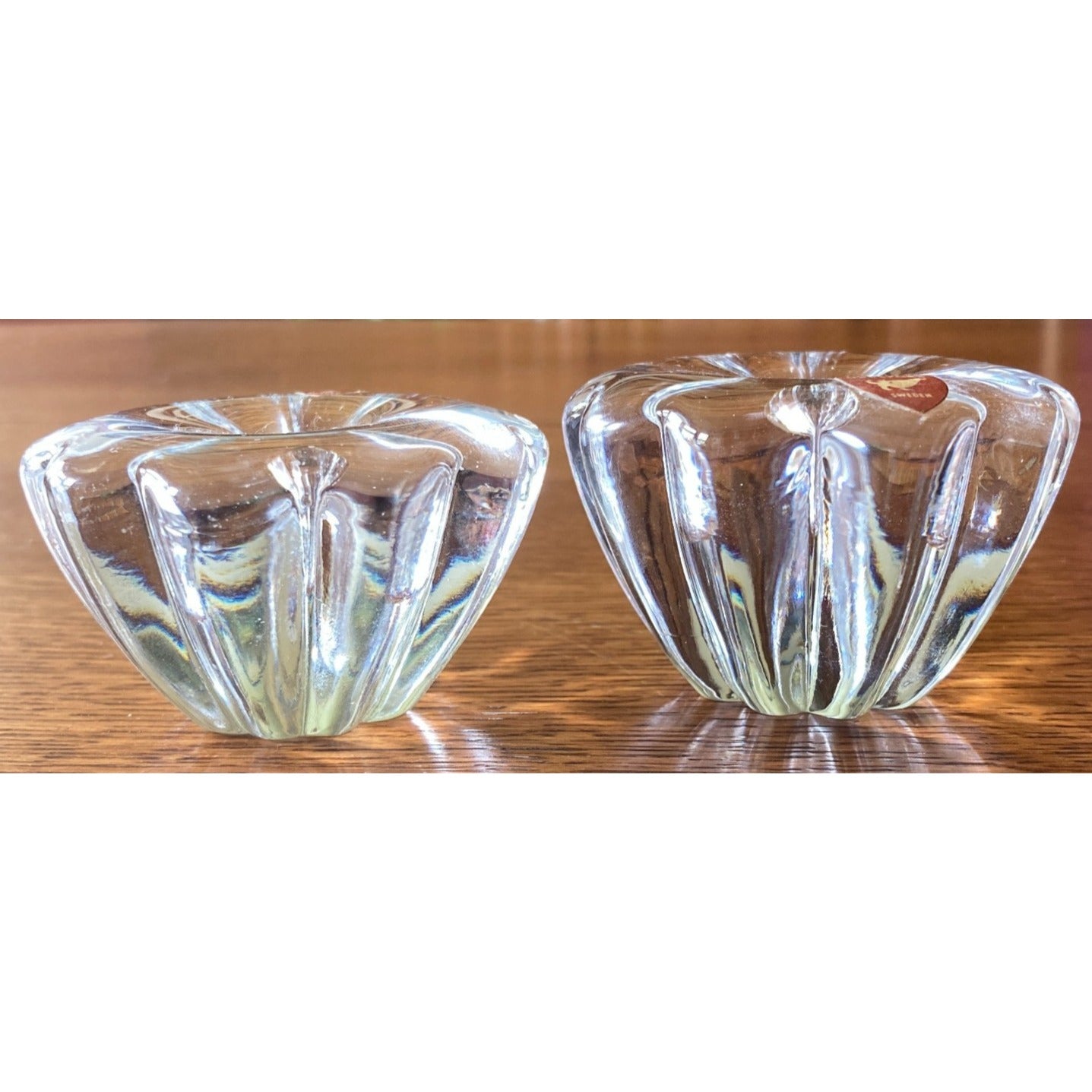 Pair Orrefors Sweden Crystal Taper Candle Stick Holders Jan Johansson Design VTG