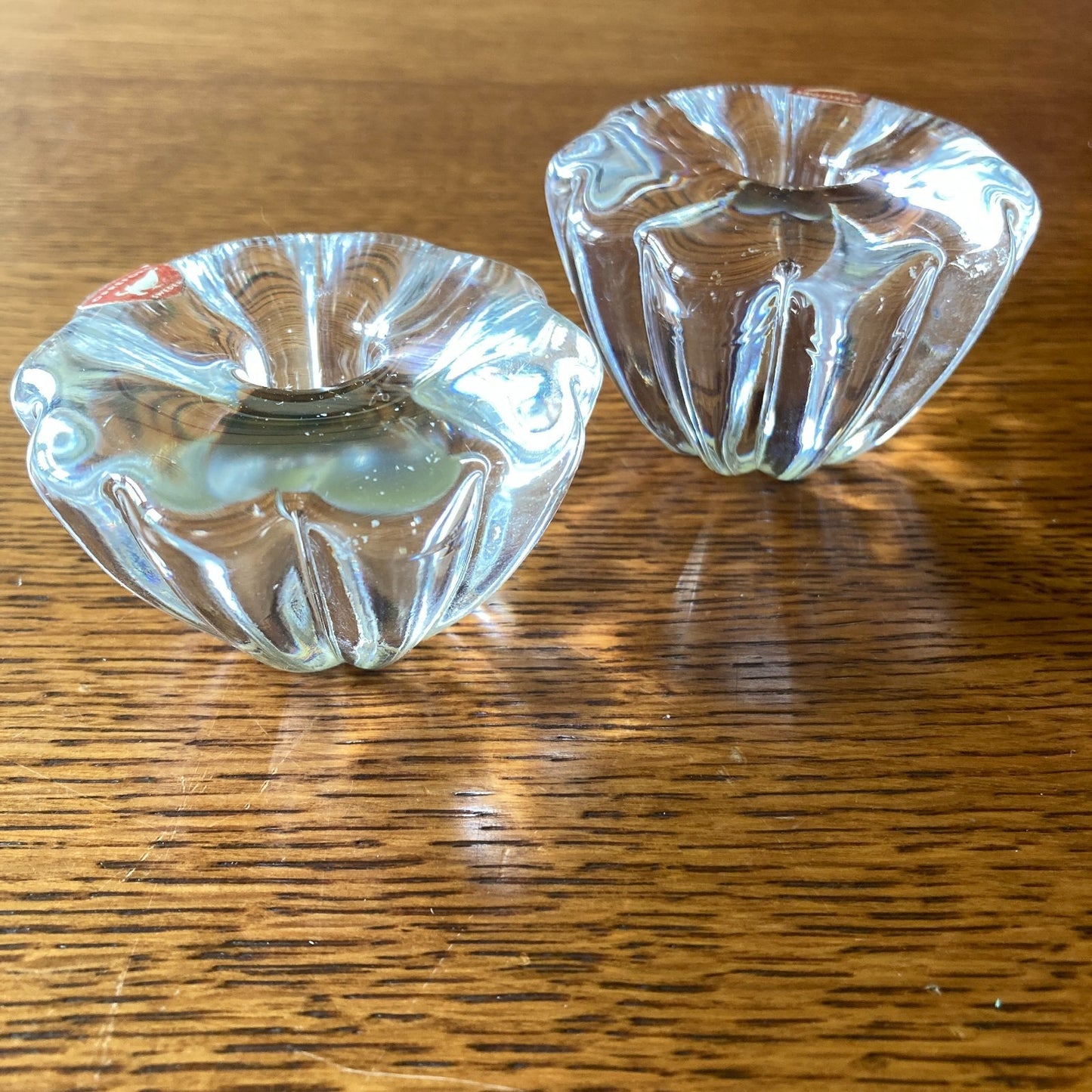 Pair Orrefors Sweden Crystal Taper Candle Stick Holders Jan Johansson Design VTG
