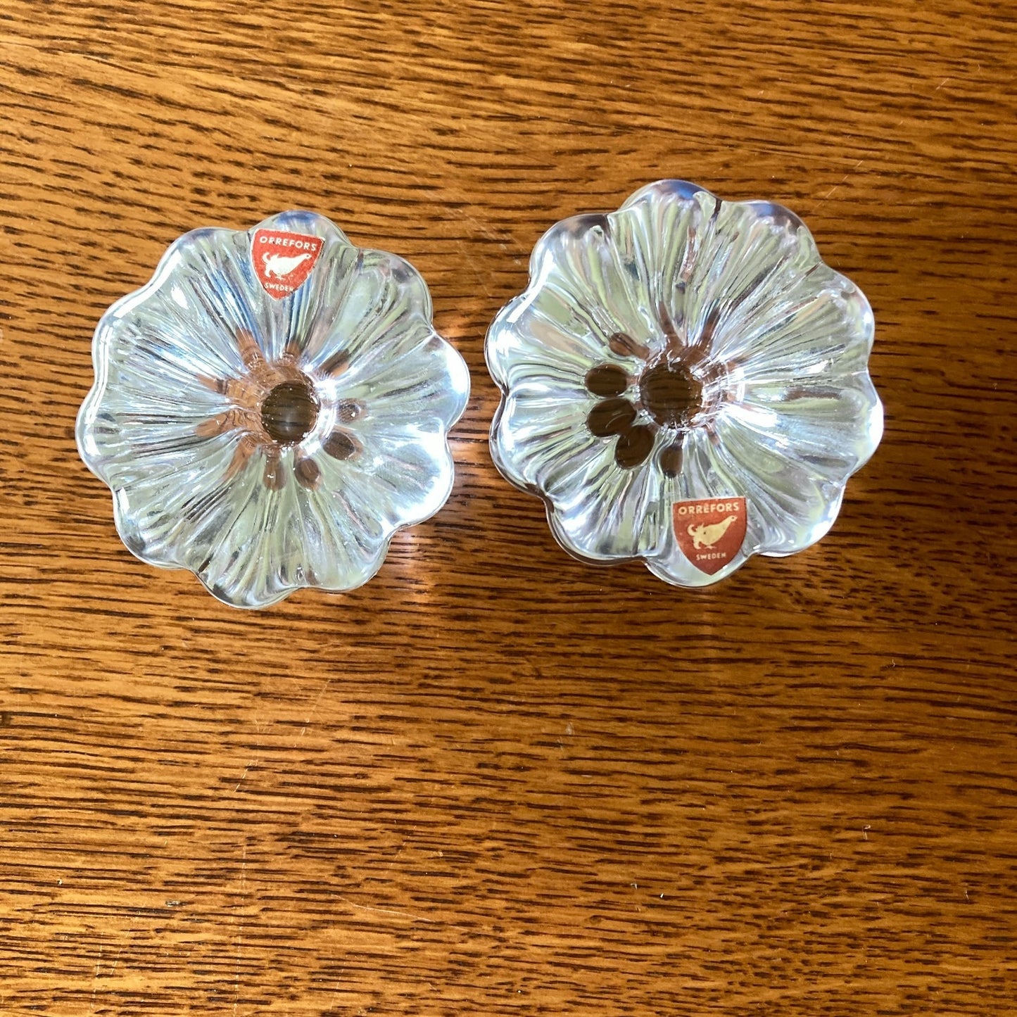 Pair Orrefors Sweden Crystal Taper Candle Stick Holders Jan Johansson Design VTG