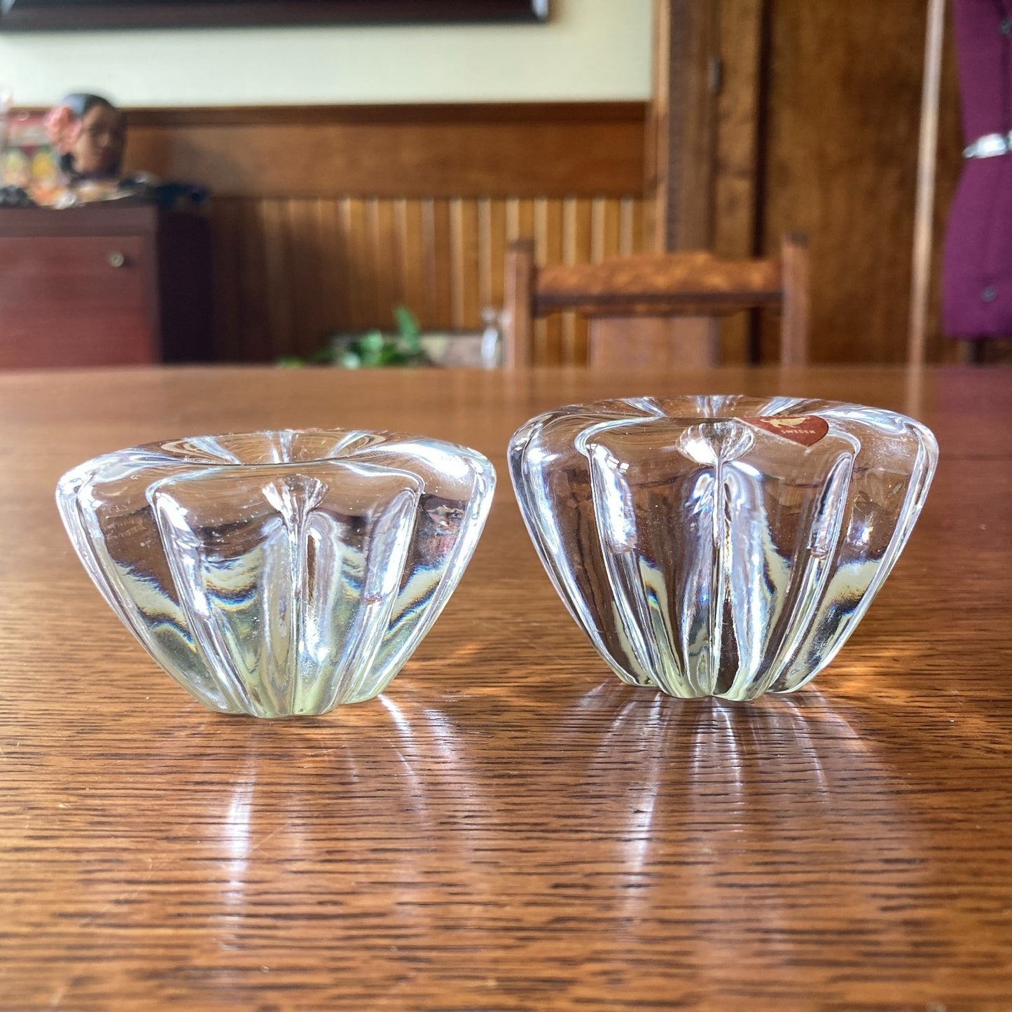Pair Orrefors Sweden Crystal Taper Candle Stick Holders Jan Johansson Design VTG