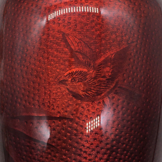 Vintage Floral Cloisonné 7.25" Vase Pigeon Blood Red Imbedded Bird Bamboo Japan