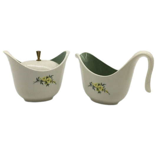 Taylor Smith & Taylor Cream & Lidded Sugar Set Lemon Blossom Sage Green & Yellow