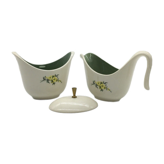 Taylor Smith & Taylor Cream & Lidded Sugar Set Lemon Blossom Sage Green & Yellow