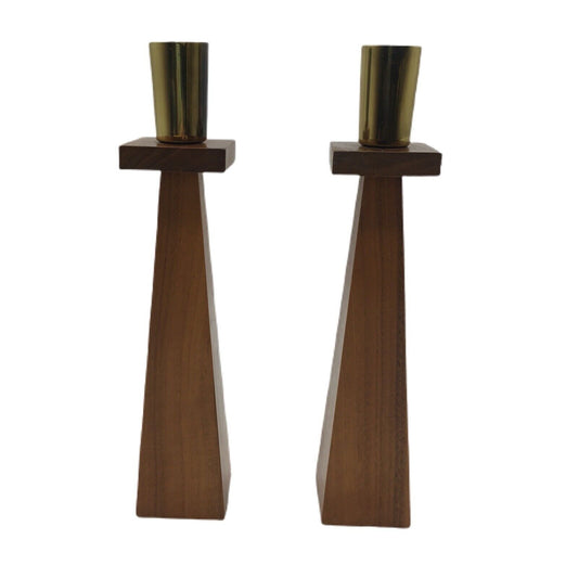 Kustom Kraft Wood & Brass Candlesticks Denmark Mid Century Modern Vintage 1960s