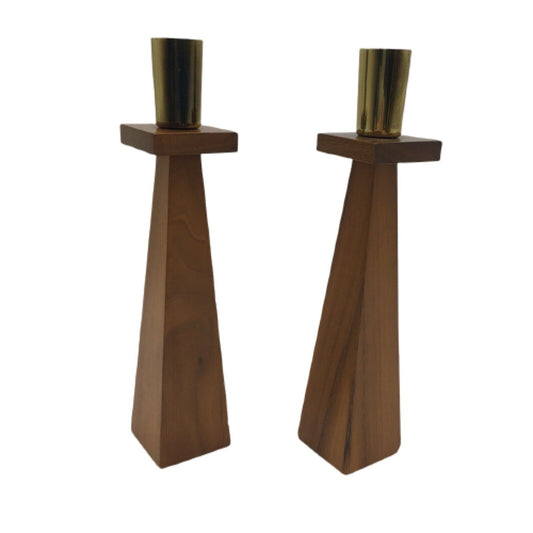 Kustom Kraft Wood & Brass Candlesticks Denmark Mid Century Modern Vintage 1960s