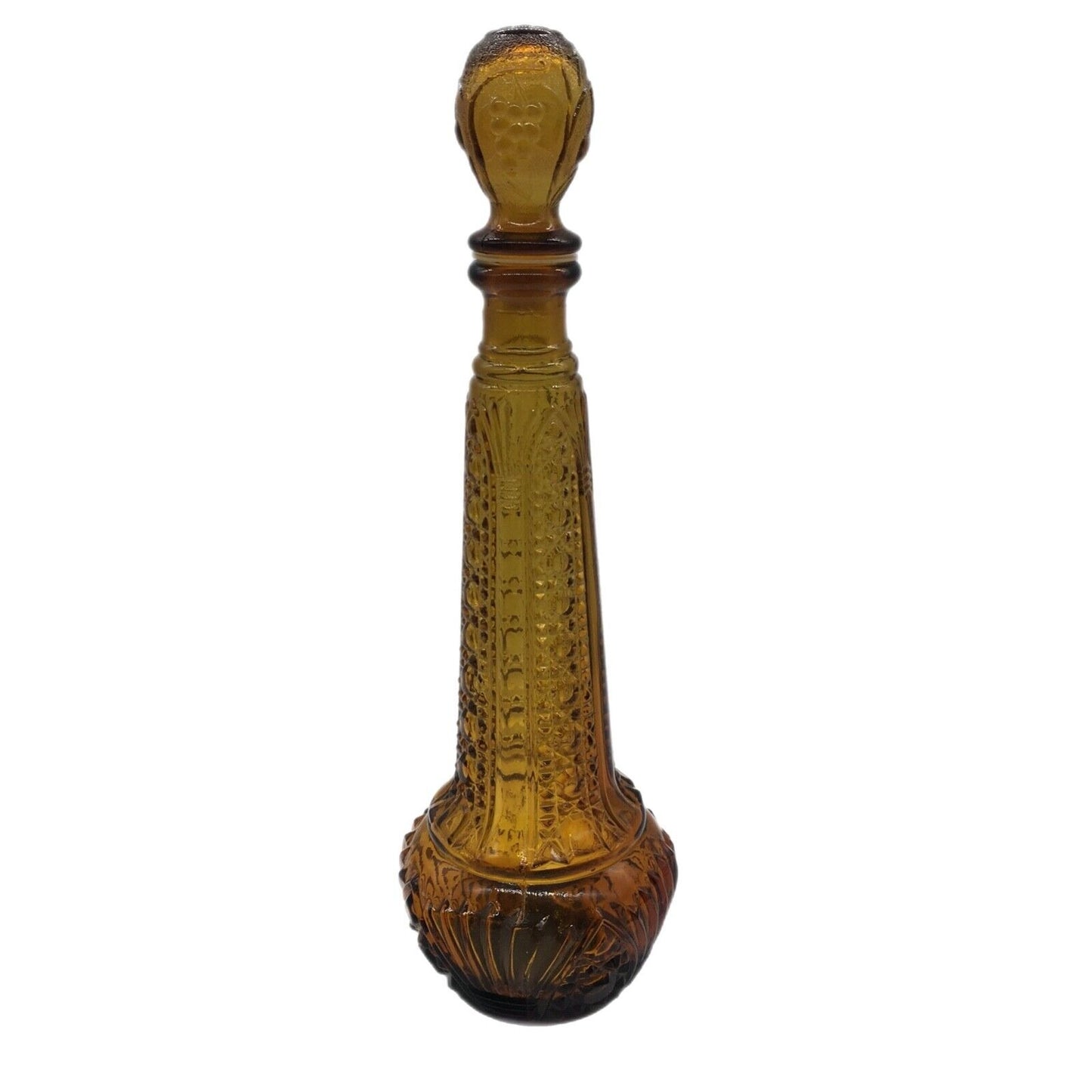 Vintage Empoli Decanter 14.5" Tall Amber patterned Glass Stopper MCM Barware