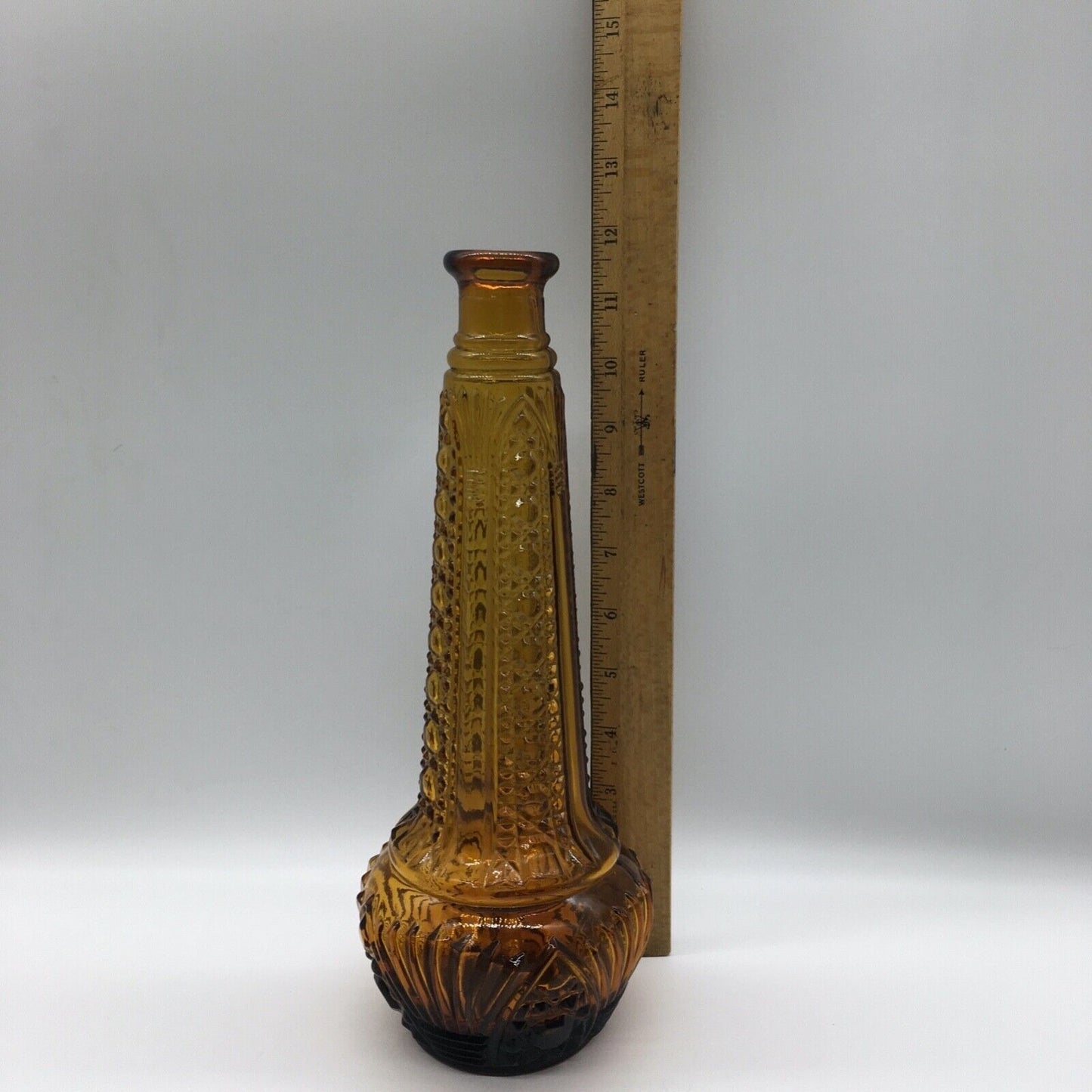 Vintage Empoli Decanter 14.5" Tall Amber patterned Glass Stopper MCM Barware