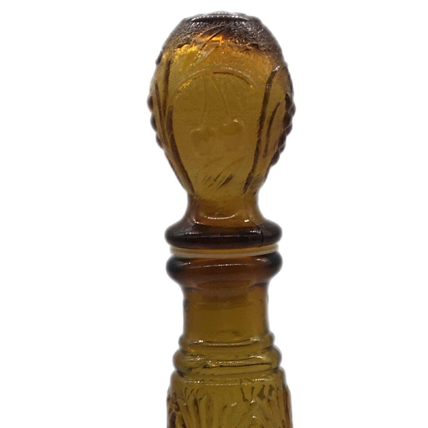 Vintage Empoli Decanter 14.5" Tall Amber patterned Glass Stopper MCM Barware
