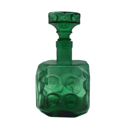 Empoli Italian Green Glass Die Decanter 1960s Original Stopper Vintage Barware