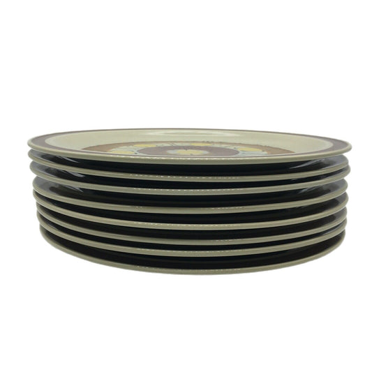 Topaz Stoneware Sunburst 70s Set 8 Dinner Plates Hand Painted Oven Proof Japan
