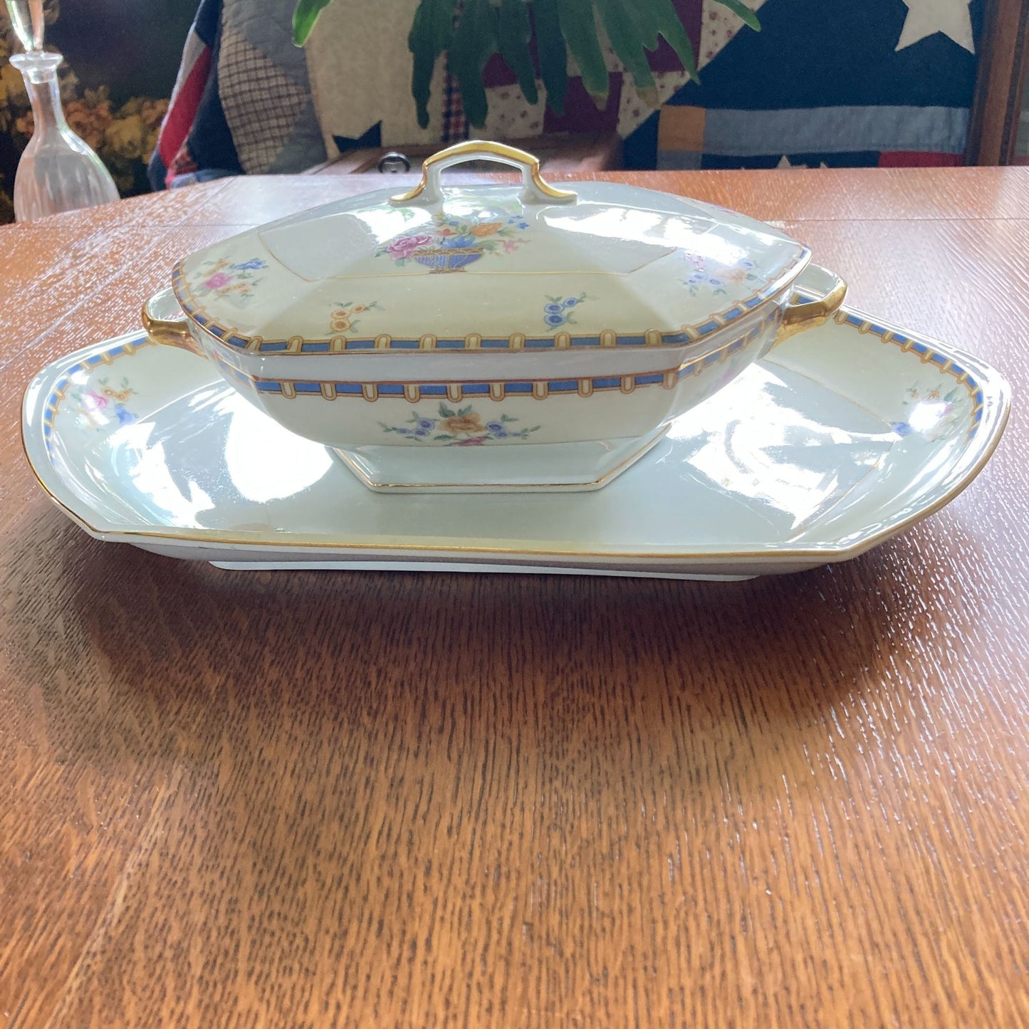 Vintage MZ Altrohlau CMR Lidded Tureen & Matching Tray Floral Design Gold Trim Porcelain Czechoslovakia