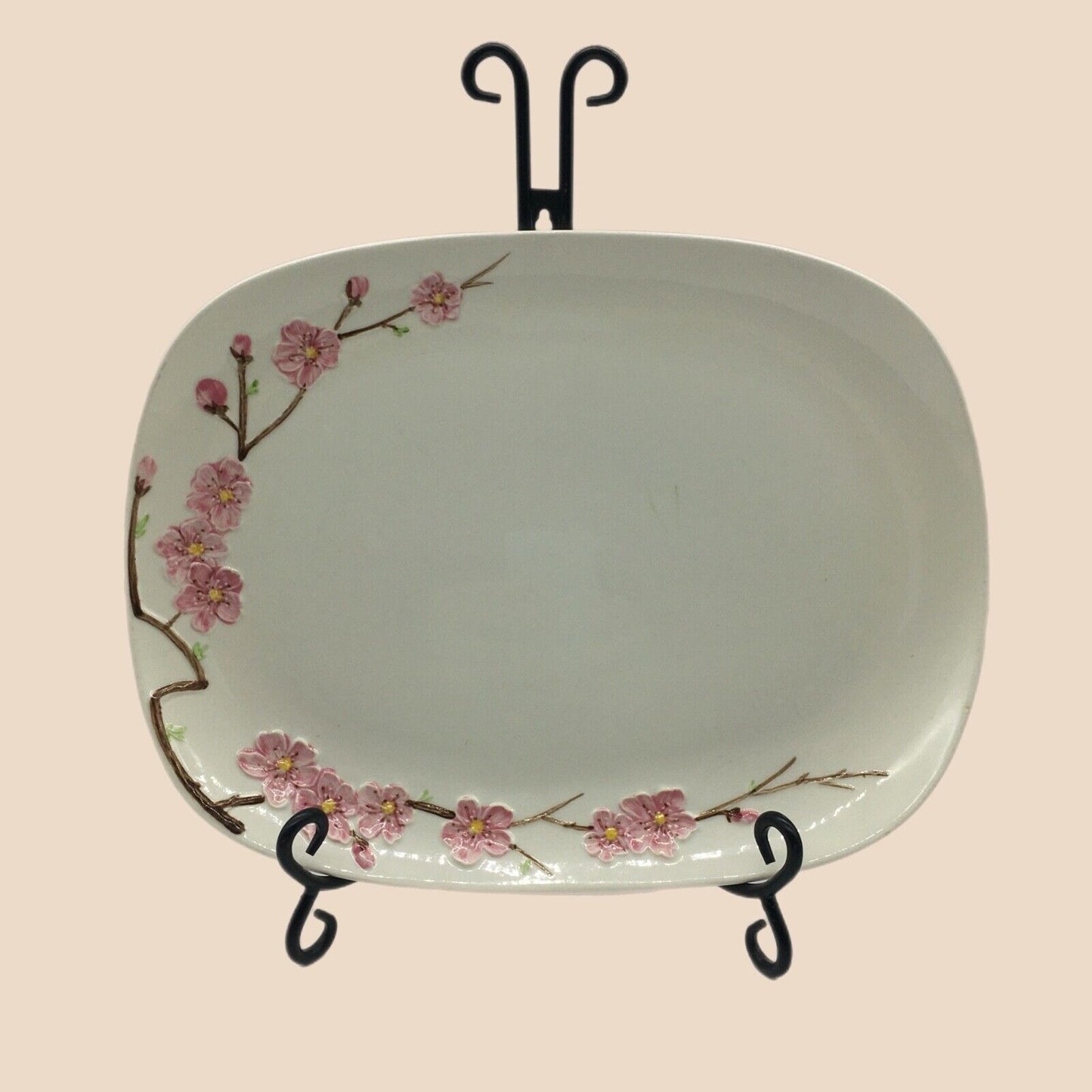 Metlox PoppyTrail Peach blossom 13" Rectangular Platter Vintage USA California