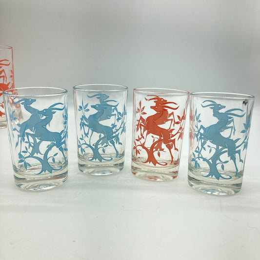 Federal Glass Company Leaping Gazelle Red Blue Mixed Sizes MCM Barware Kitchen