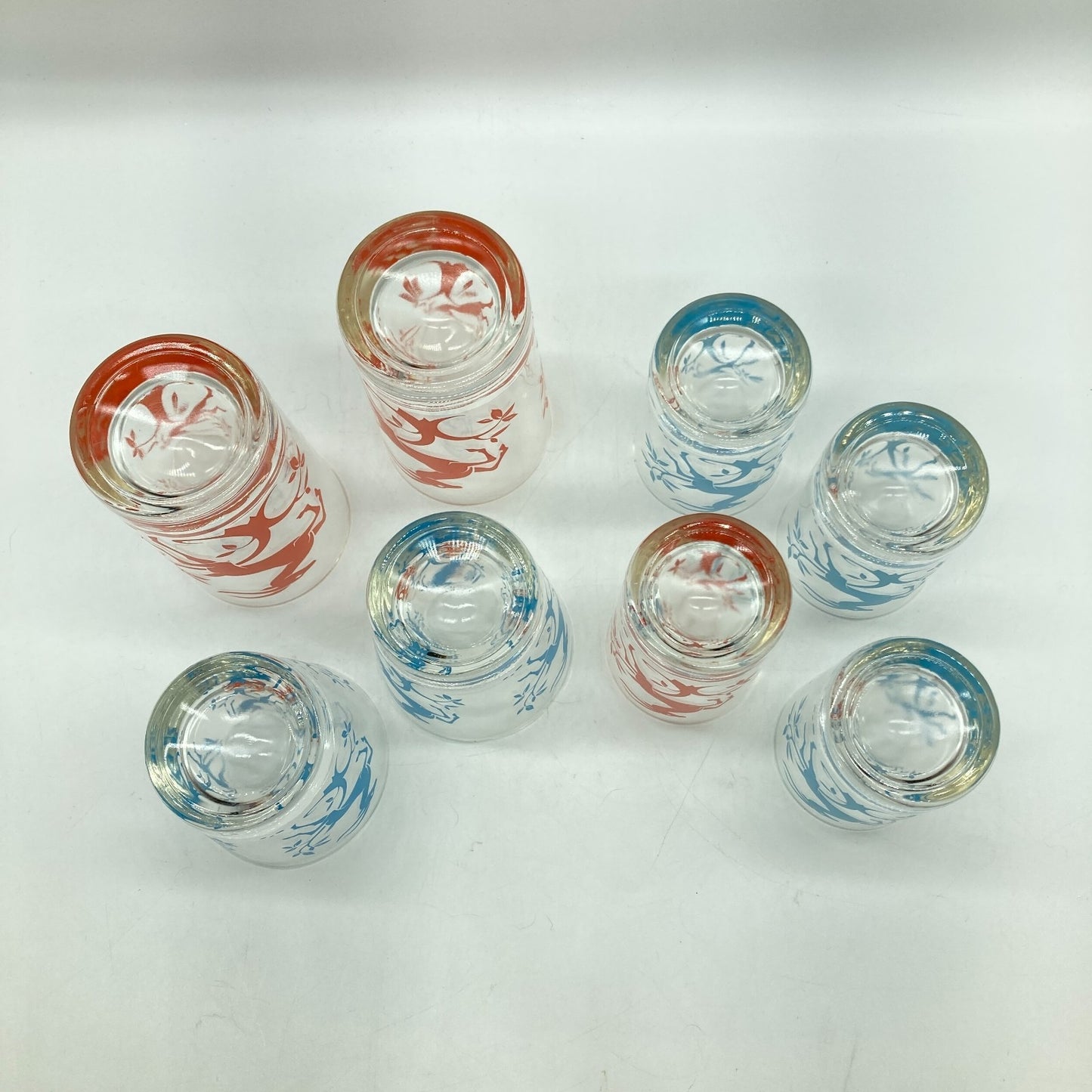 Federal Glass Company Leaping Gazelle Red Blue Mixed Sizes MCM Barware Kitchen
